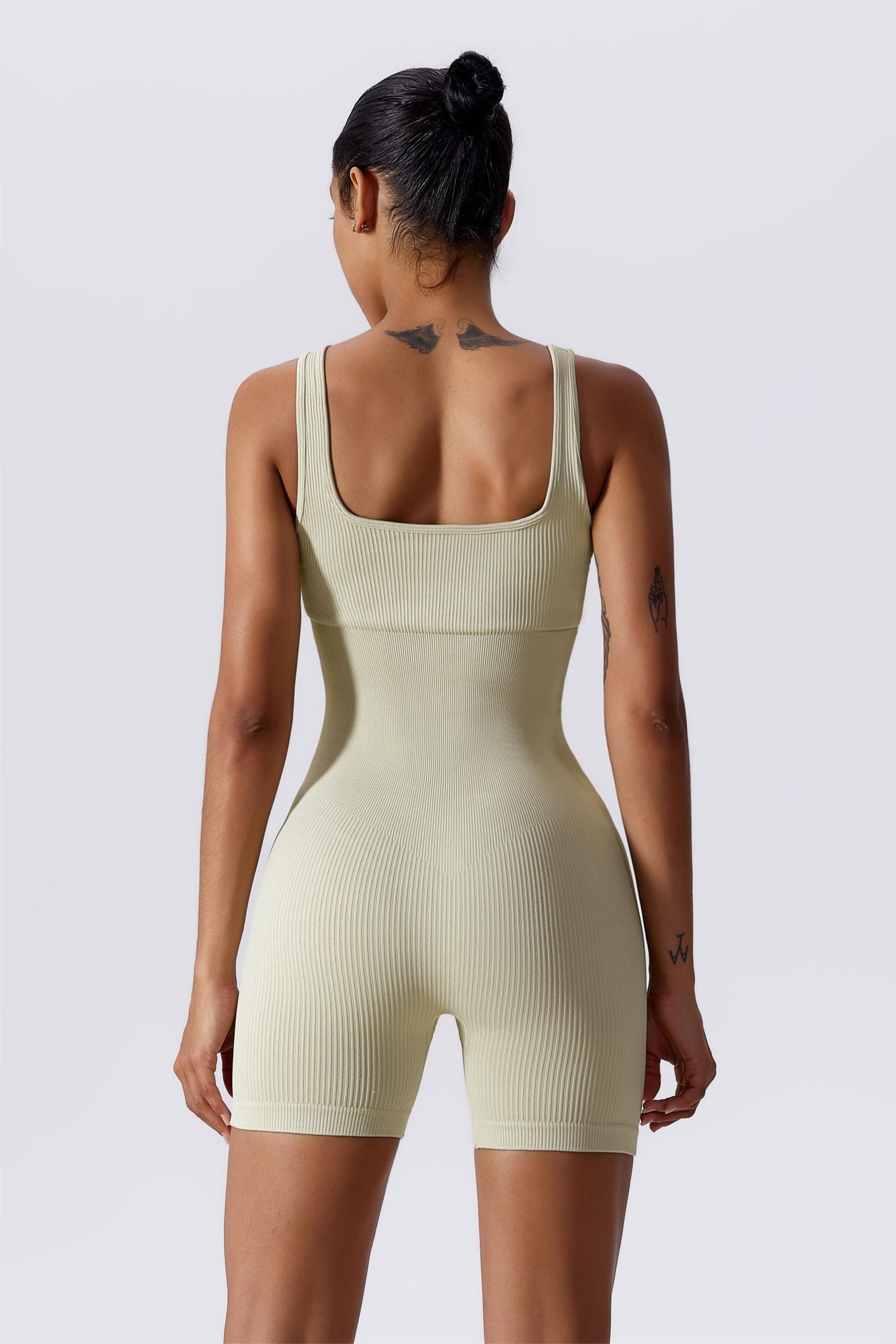 Ribbed Sculpted Scoop Neck Open Back Shortsie by bornfocus