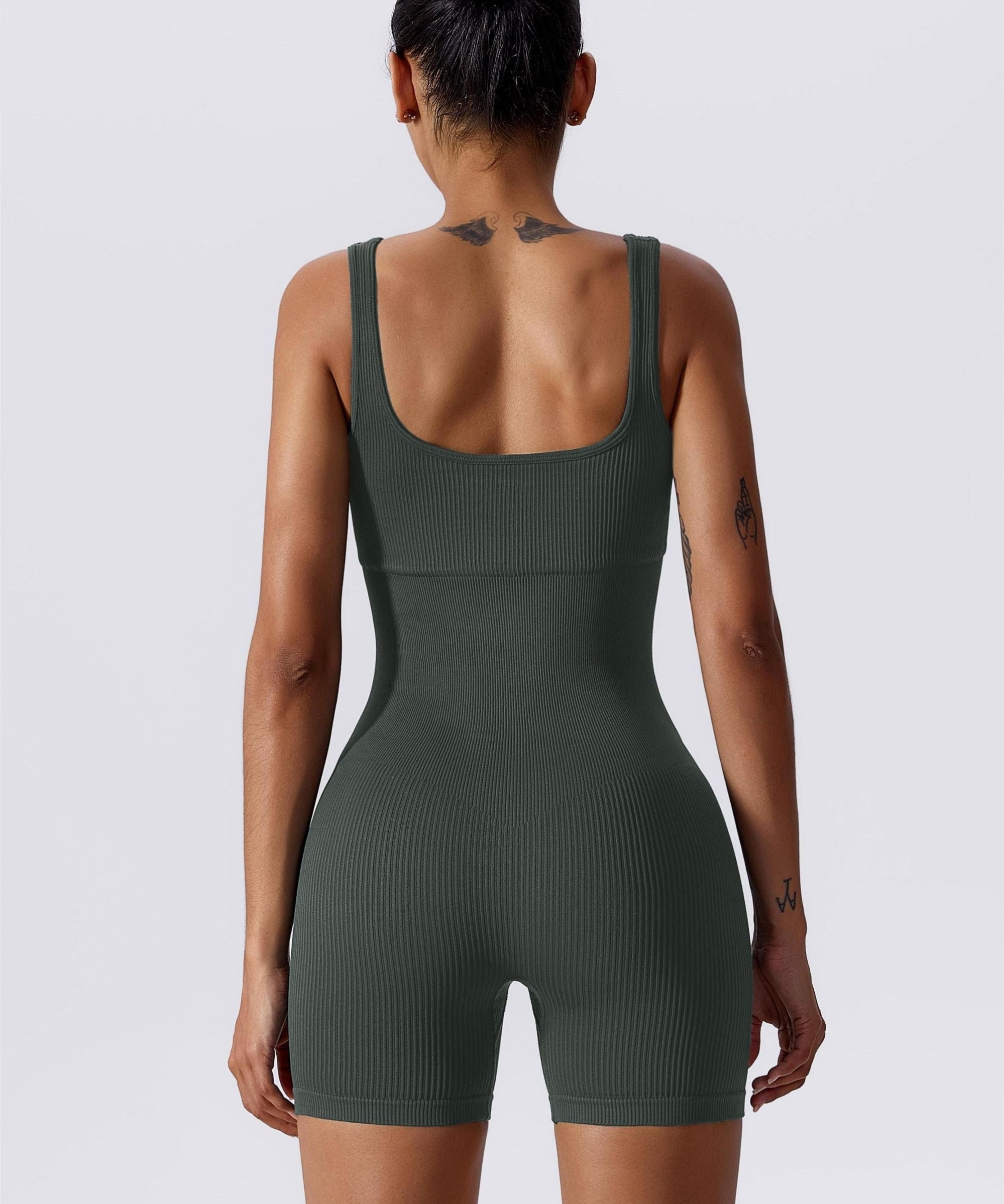 Ribbed Sculpted Scoop Neck Open Back Shortsie by bornfocus