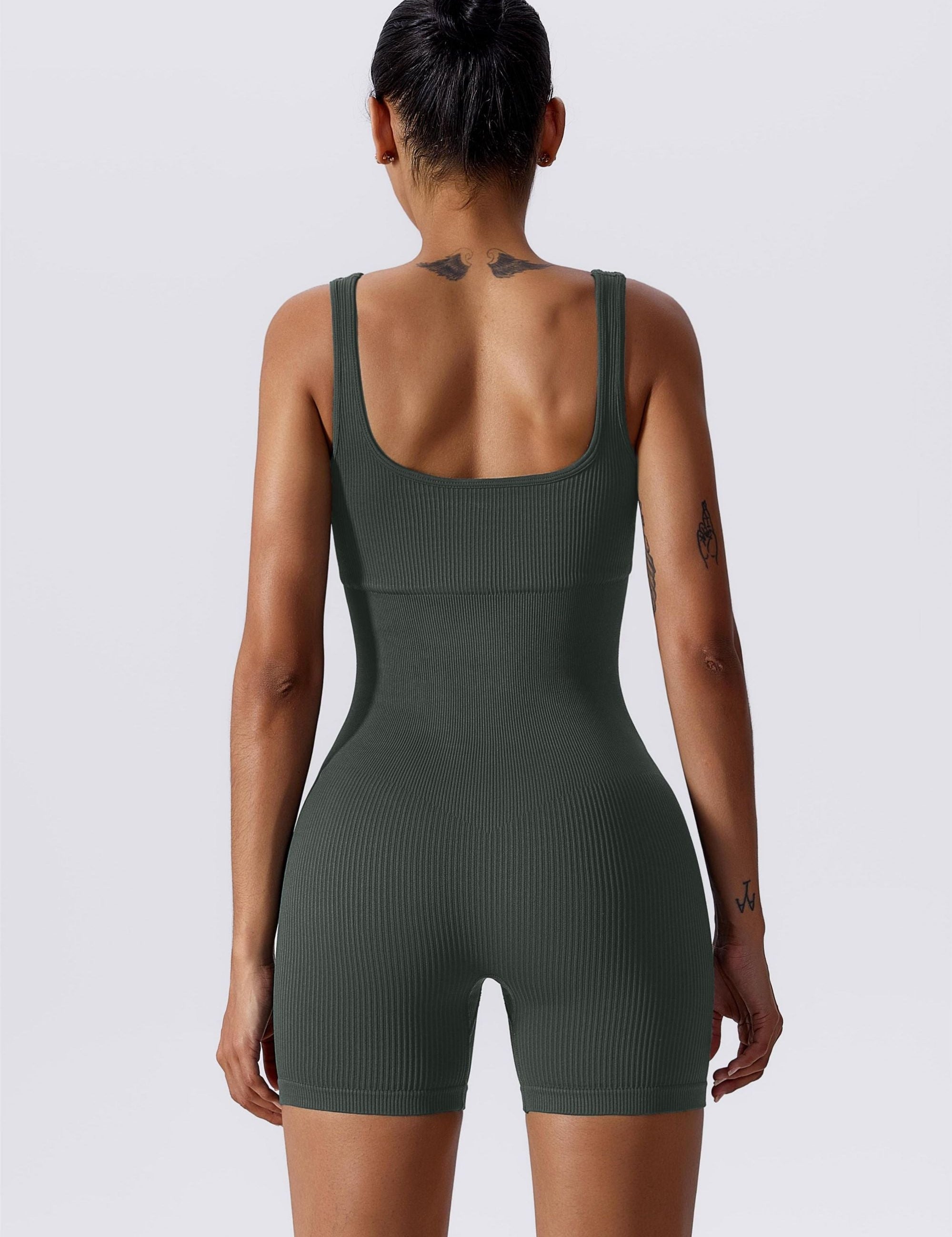 Ribbed Sculpted Scoop Neck Open Back Shortsie by bornfocus