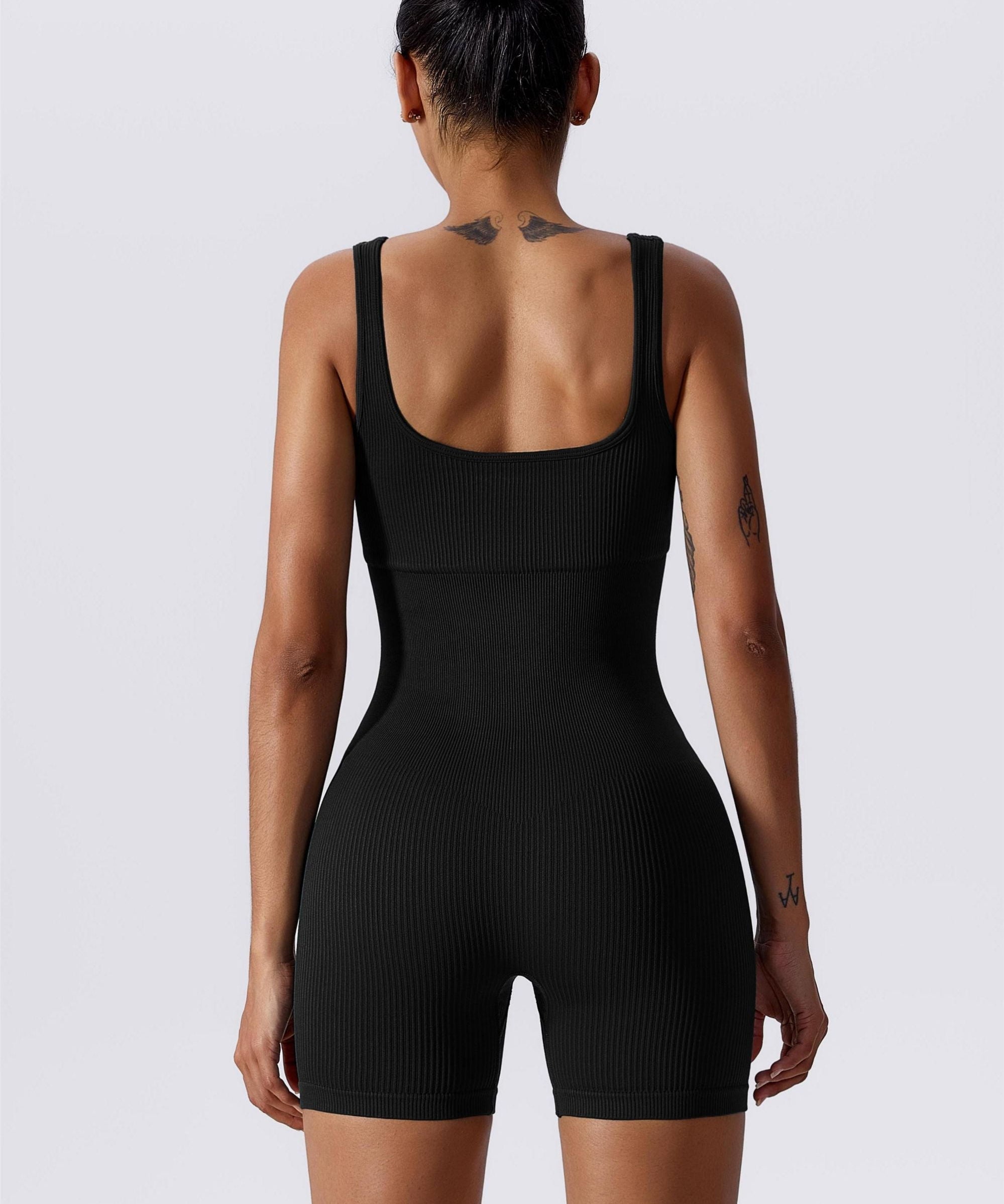 Ribbed Sculpted Scoop Neck Open Back Shortsie by bornfocus