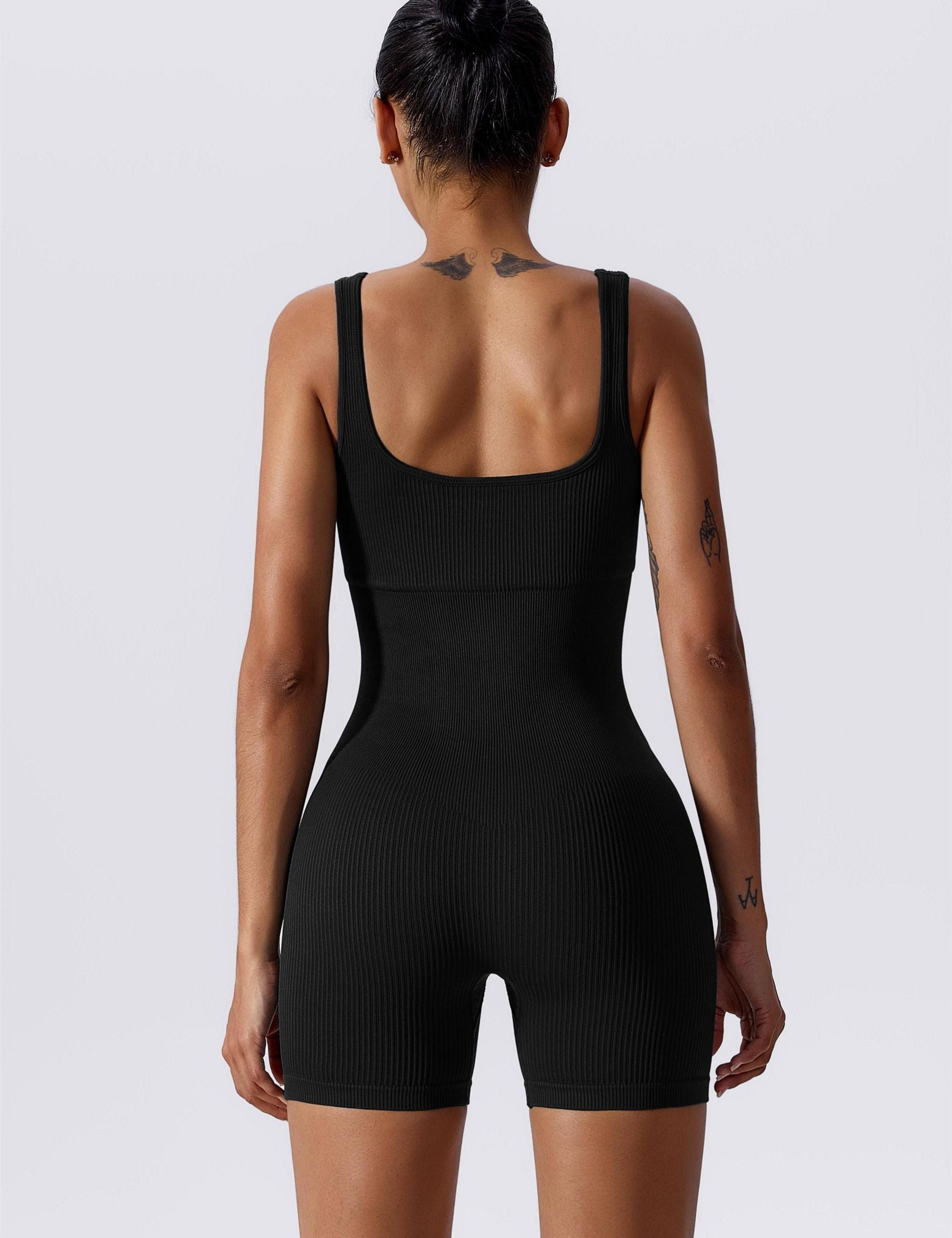 Ribbed Sculpted Scoop Neck Open Back Shortsie by bornfocus