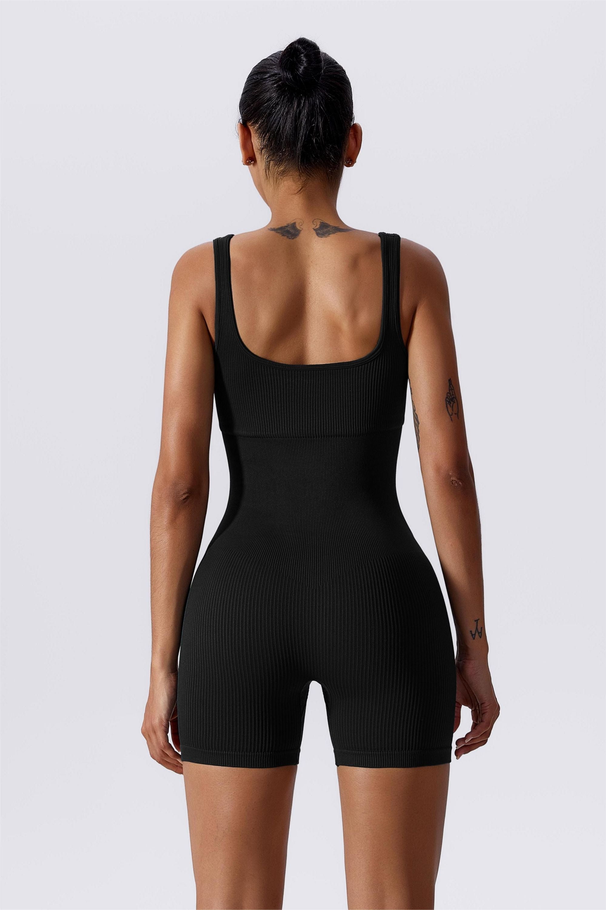 Ribbed Sculpted Scoop Neck Open Back Shortsie by bornfocus