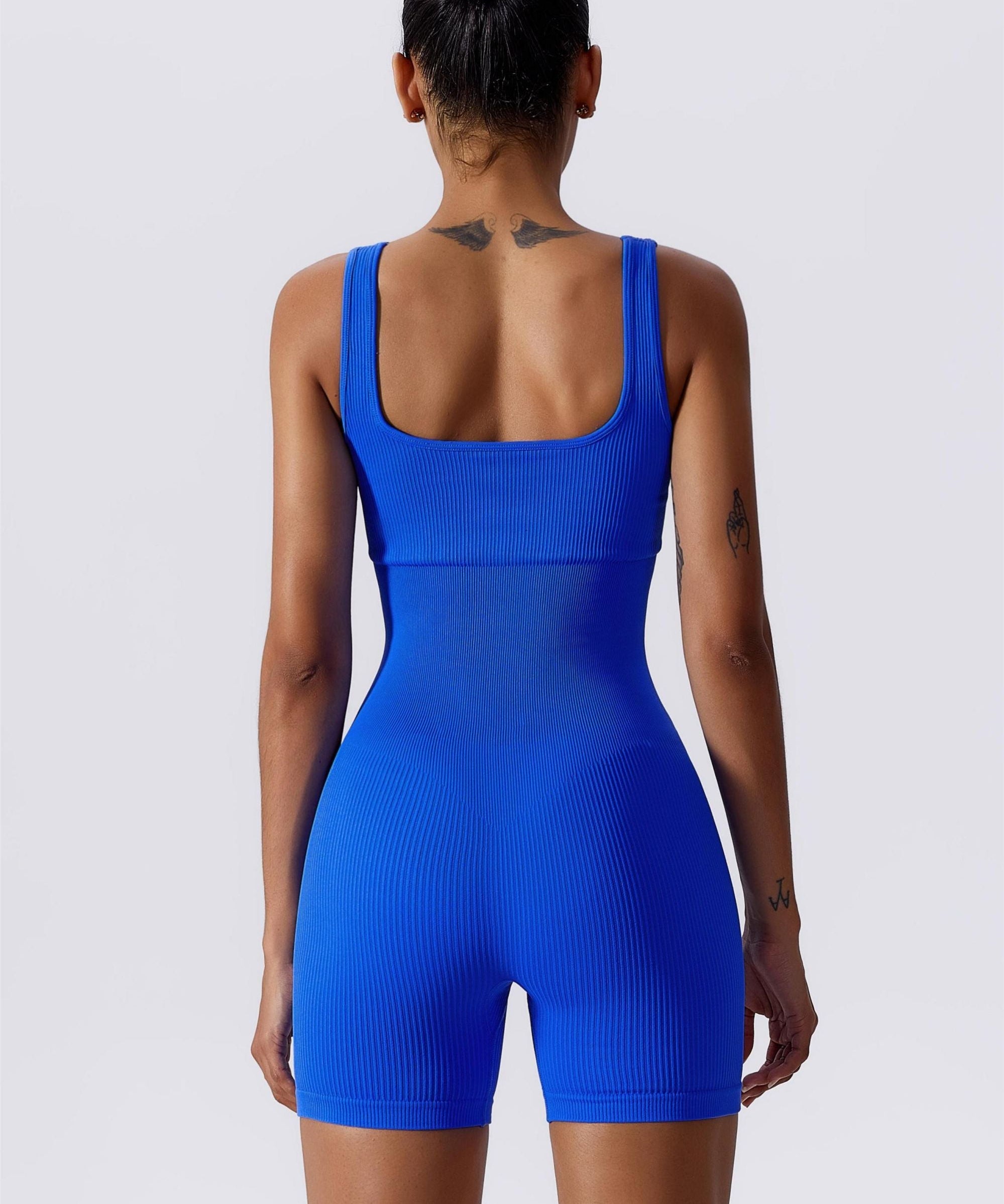 Ribbed Sculpted Scoop Neck Open Back Shortsie by bornfocus