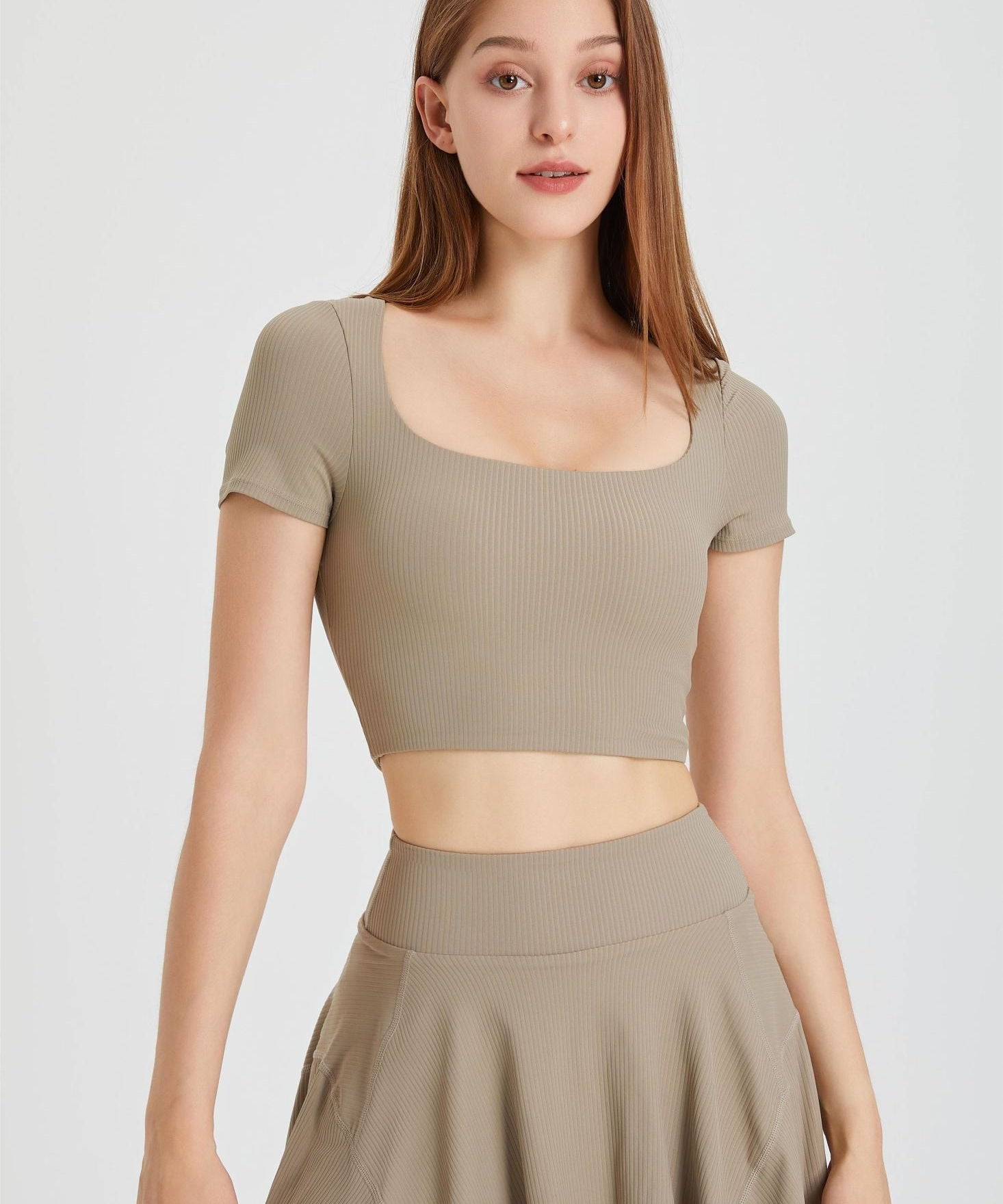 Ribbed Short Sleeve Top with Built-In Bra by bornfocus