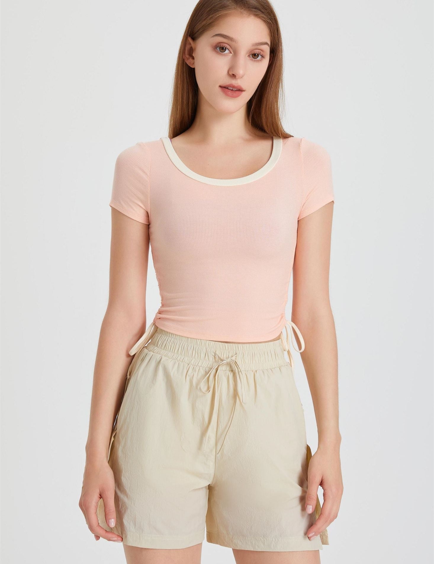 Ribbed Contrast Trim Crop T-Shirt by bornfocus