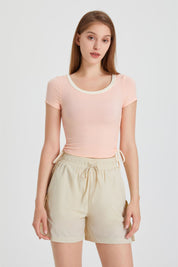 Ribbed Contrast Trim Crop T-Shirt by bornfocus