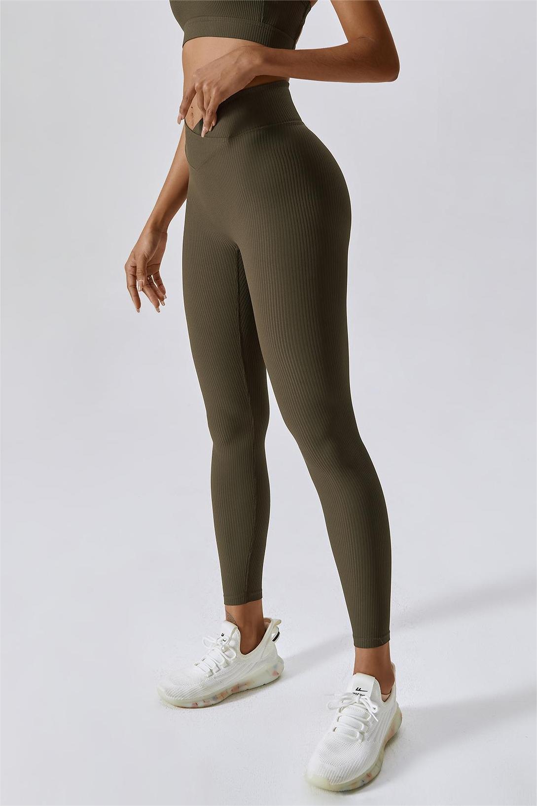 Ribbed V-Waist Butt Sculpting Leggings by bornfocus