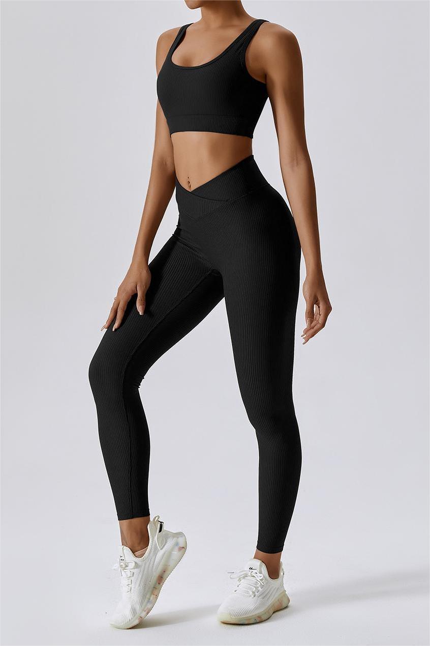 Ribbed V-Waist Butt Sculpting Leggings by bornfocus