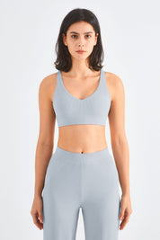 Ribbed Y-Back Sports Bra & Wide-Leg Yoga Pants Set by bornfocus