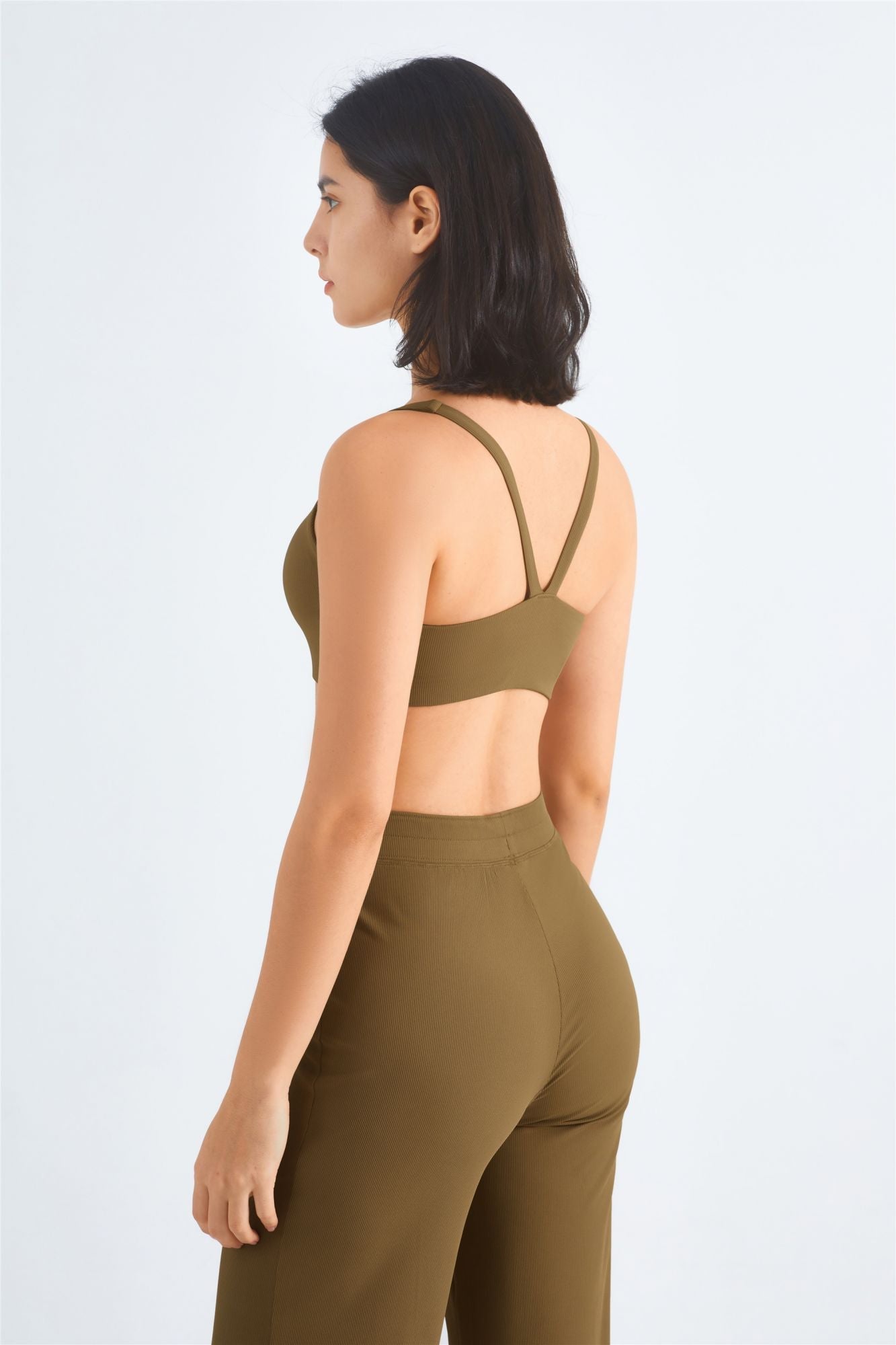 Ribbed Y-Back Sports Bra & Wide-Leg Yoga Pants Set by bornfocus