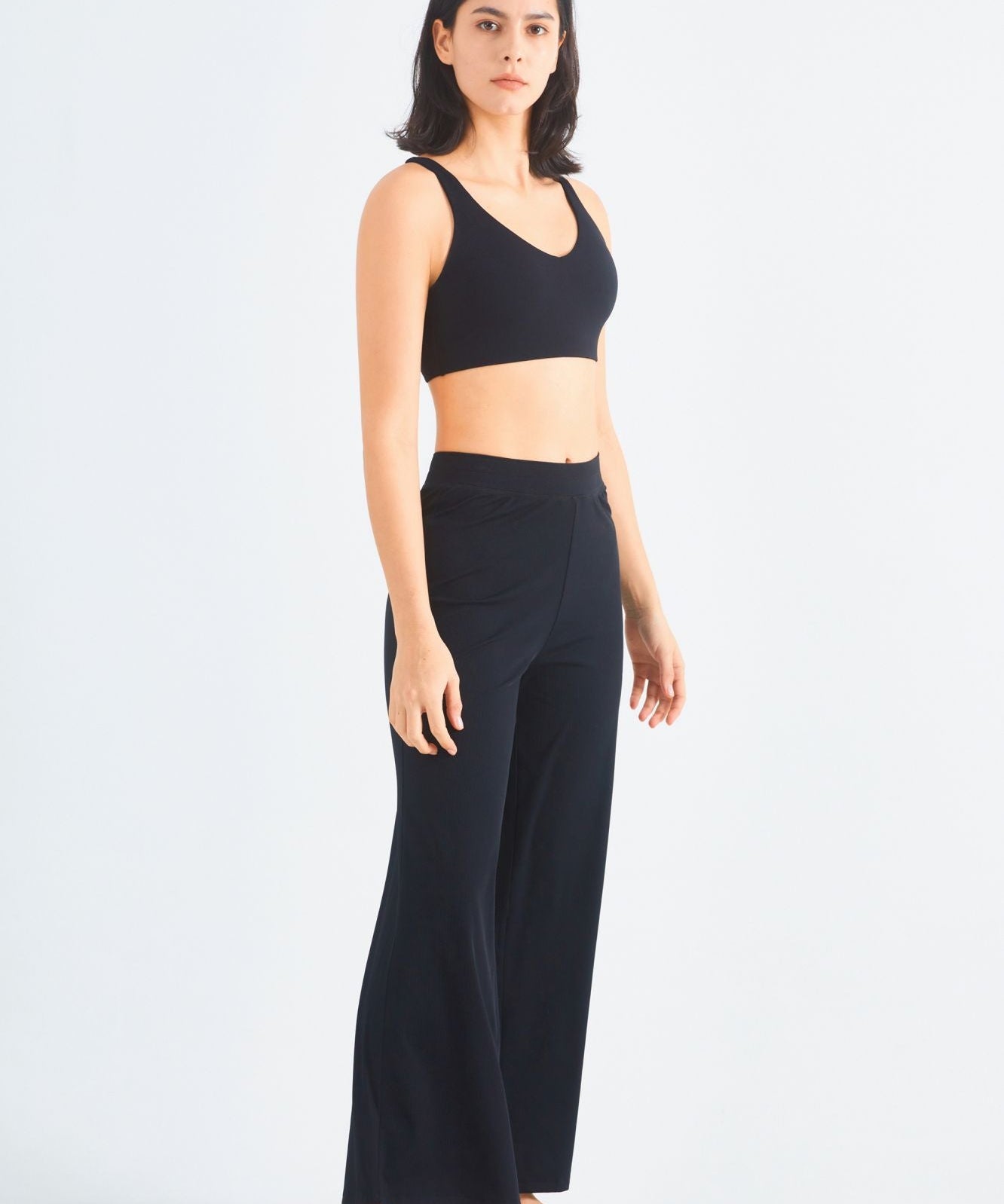 Ribbed Y-Back Sports Bra & Wide-Leg Yoga Pants Set by bornfocus