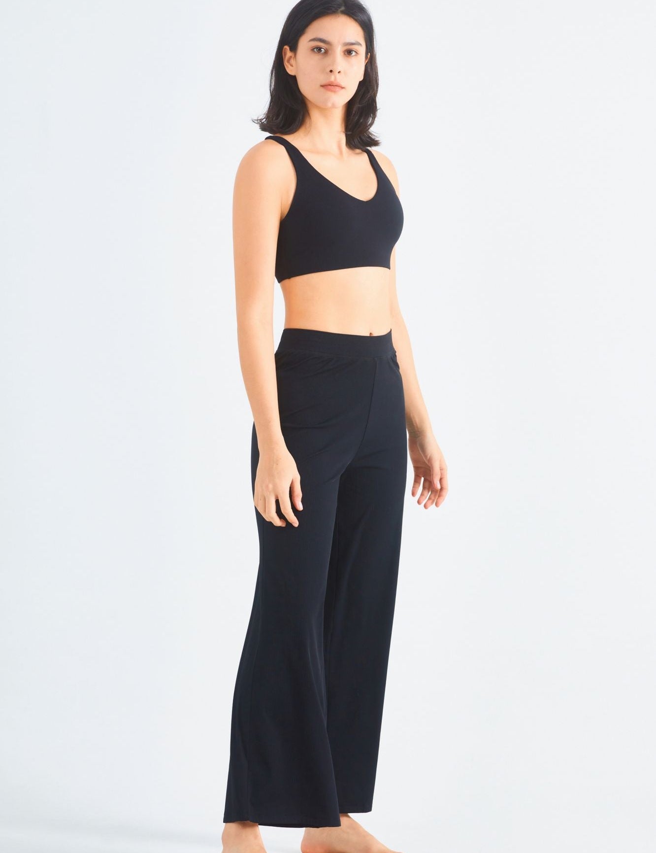 Ribbed Y-Back Sports Bra & Wide-Leg Yoga Pants Set by bornfocus