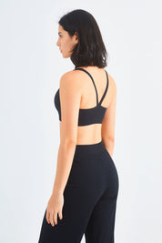 Ribbed Y-Back Sports Bra & Wide-Leg Yoga Pants Set by bornfocus