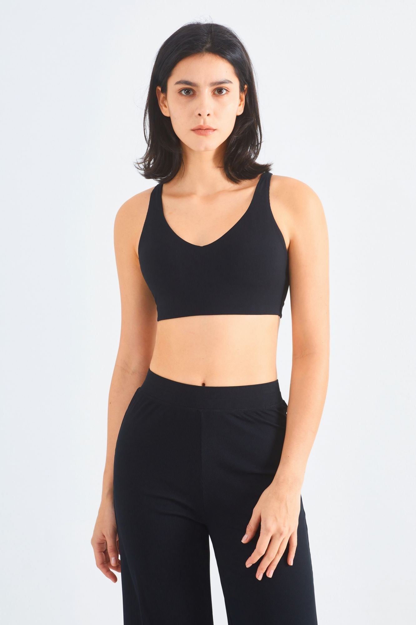 Ribbed Y-Back Sports Bra & Wide-Leg Yoga Pants Set by bornfocus