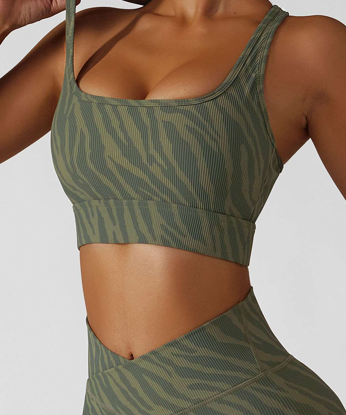 Ribbed Printed Racerback Sports Bra by bornfocus