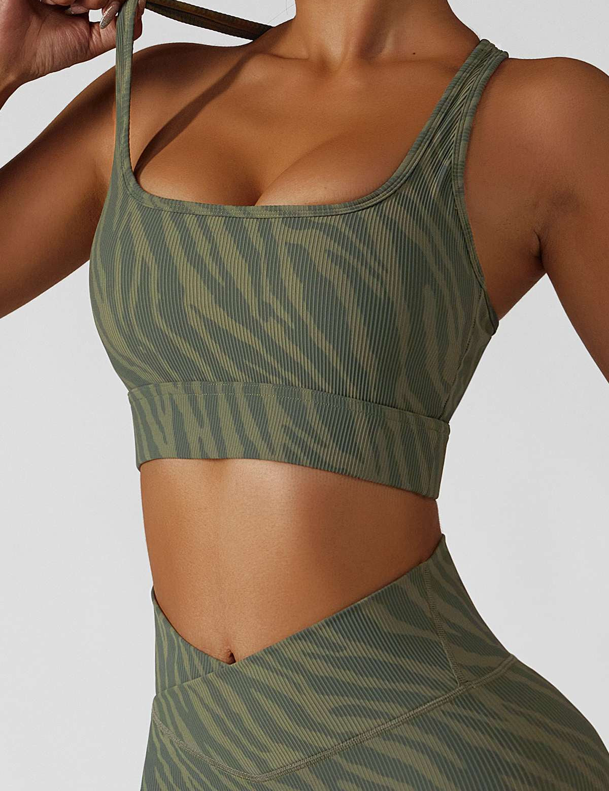 Ribbed Printed Racerback Sports Bra by bornfocus