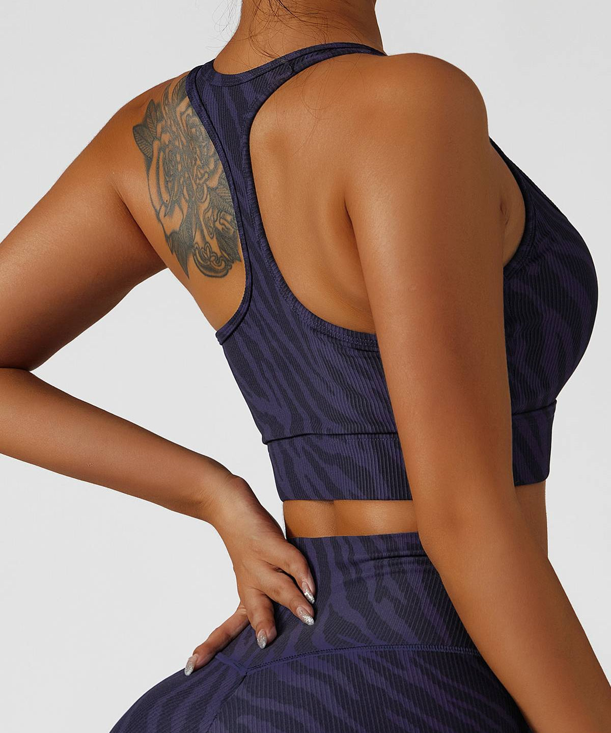 Ribbed Printed Racerback Sports Bra by bornfocus