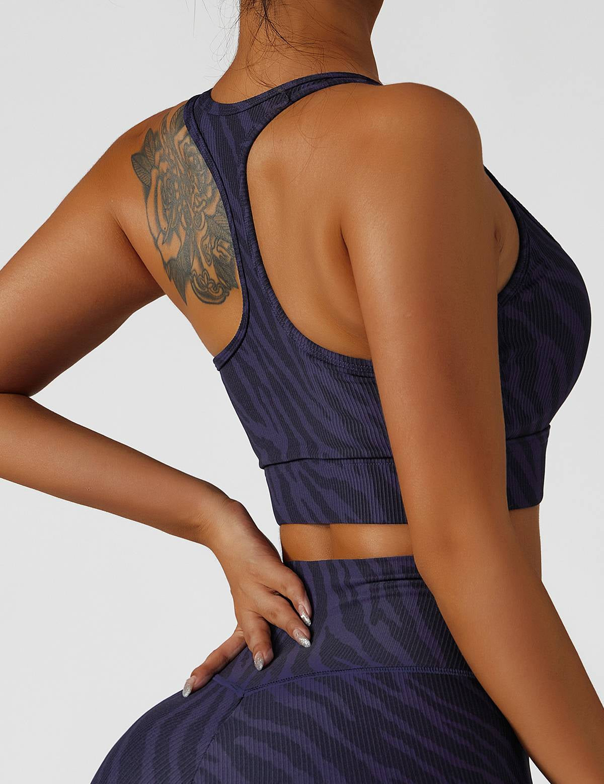 Ribbed Printed Racerback Sports Bra by bornfocus