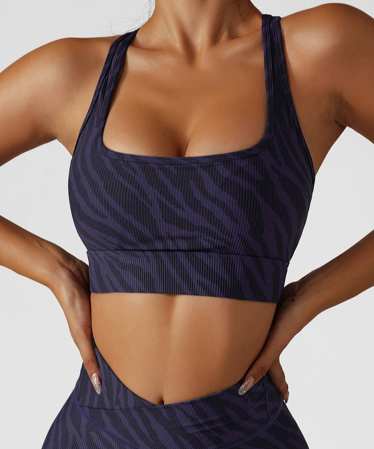 Ribbed Printed Racerback Sports Bra by bornfocus