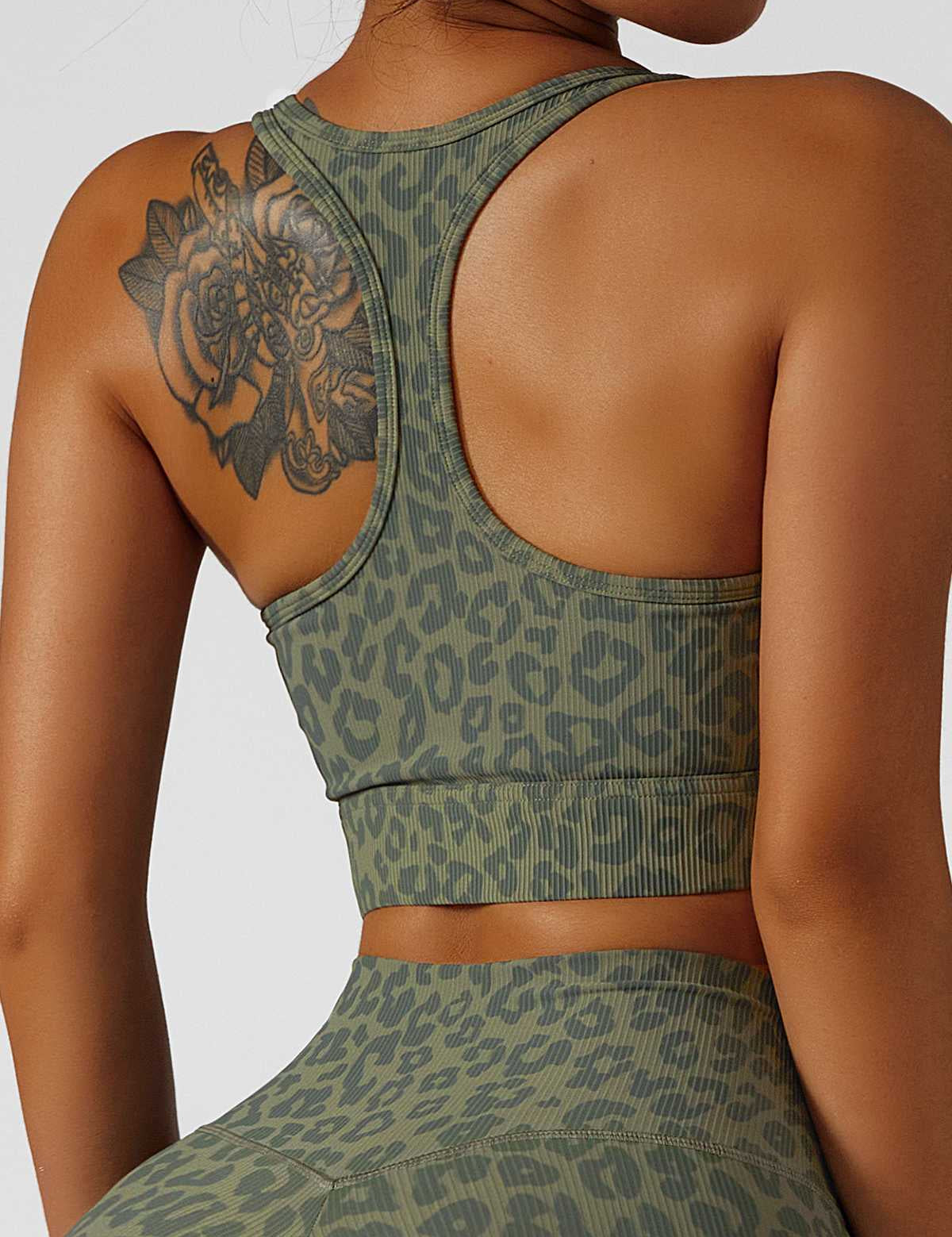 Ribbed Printed Racerback Sports Bra by bornfocus