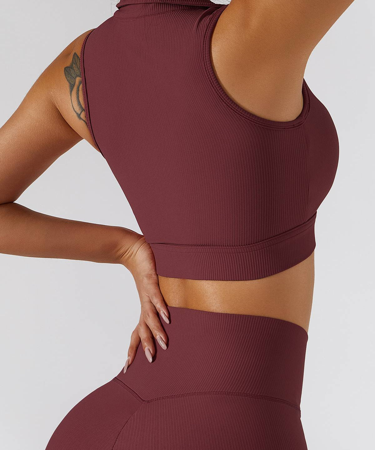 Ribbed Zip Front Plunge Neckline Sports Bra by bornfocus