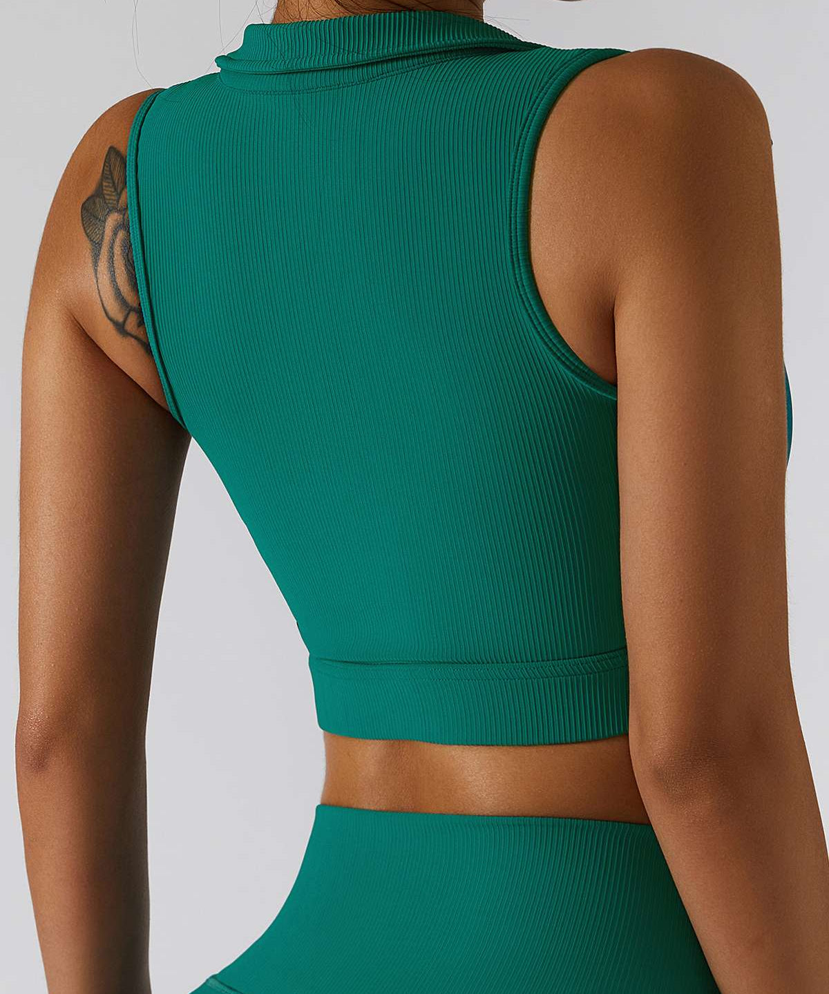 Ribbed Zip Front Plunge Neckline Sports Bra by bornfocus