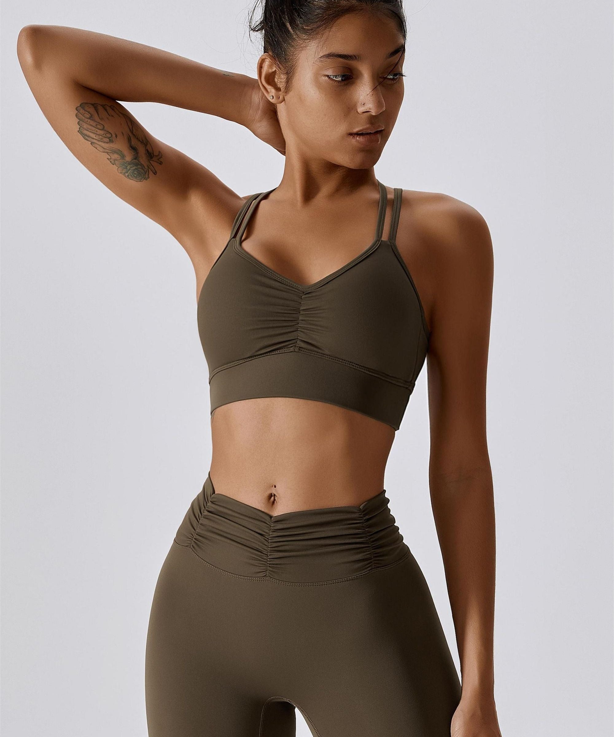 Ruched Front Crisscross Back Crop Top by bornfocus