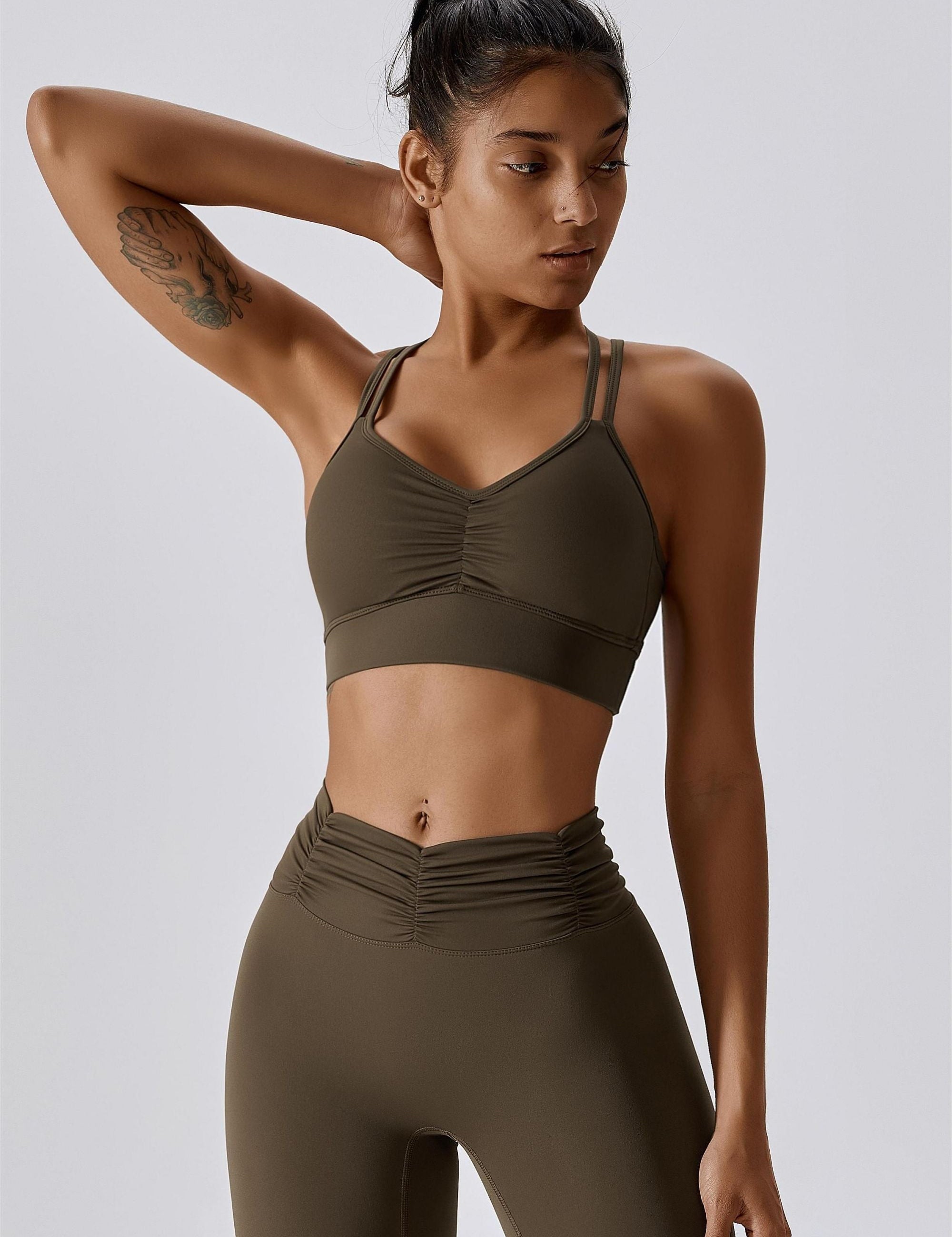 Ruched Front Crisscross Back Crop Top by bornfocus