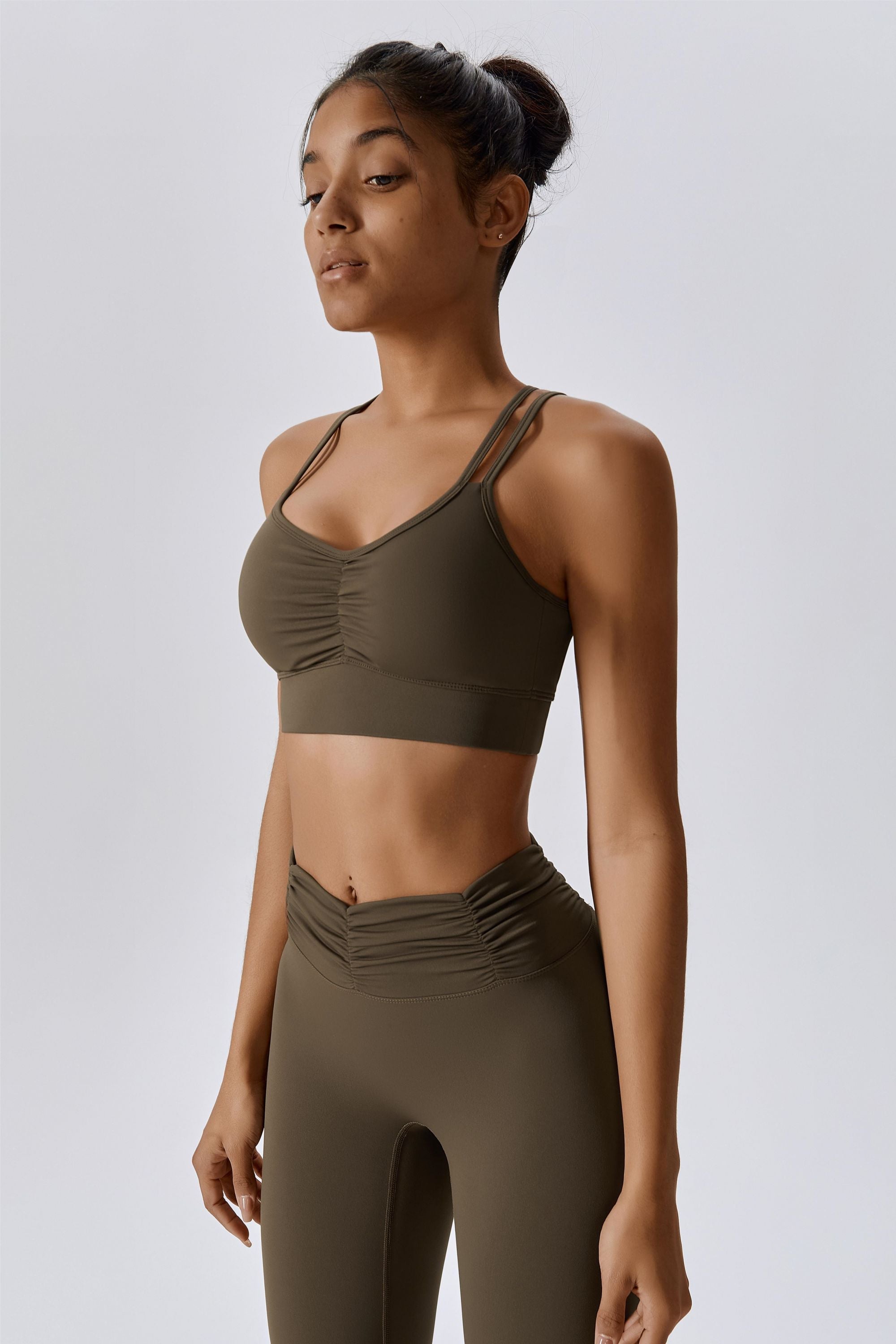 Ruched Front Crisscross Back Crop Top by bornfocus