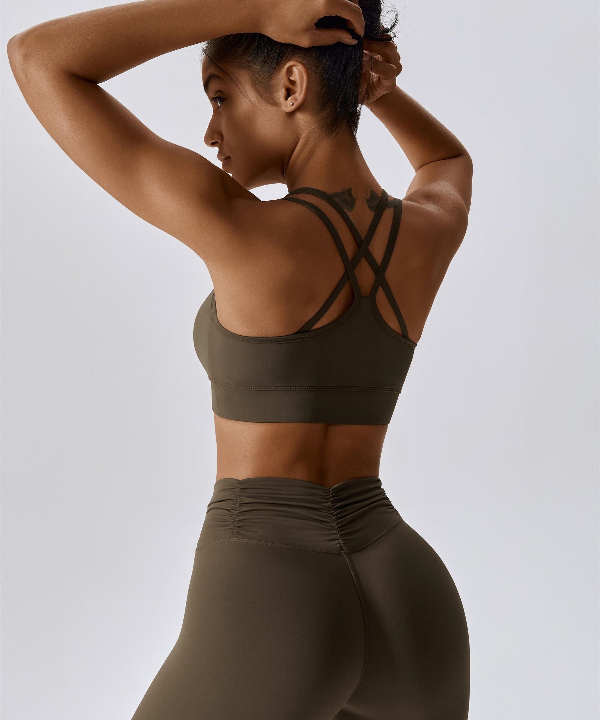 Ruched Front Crisscross Back Crop Top by bornfocus