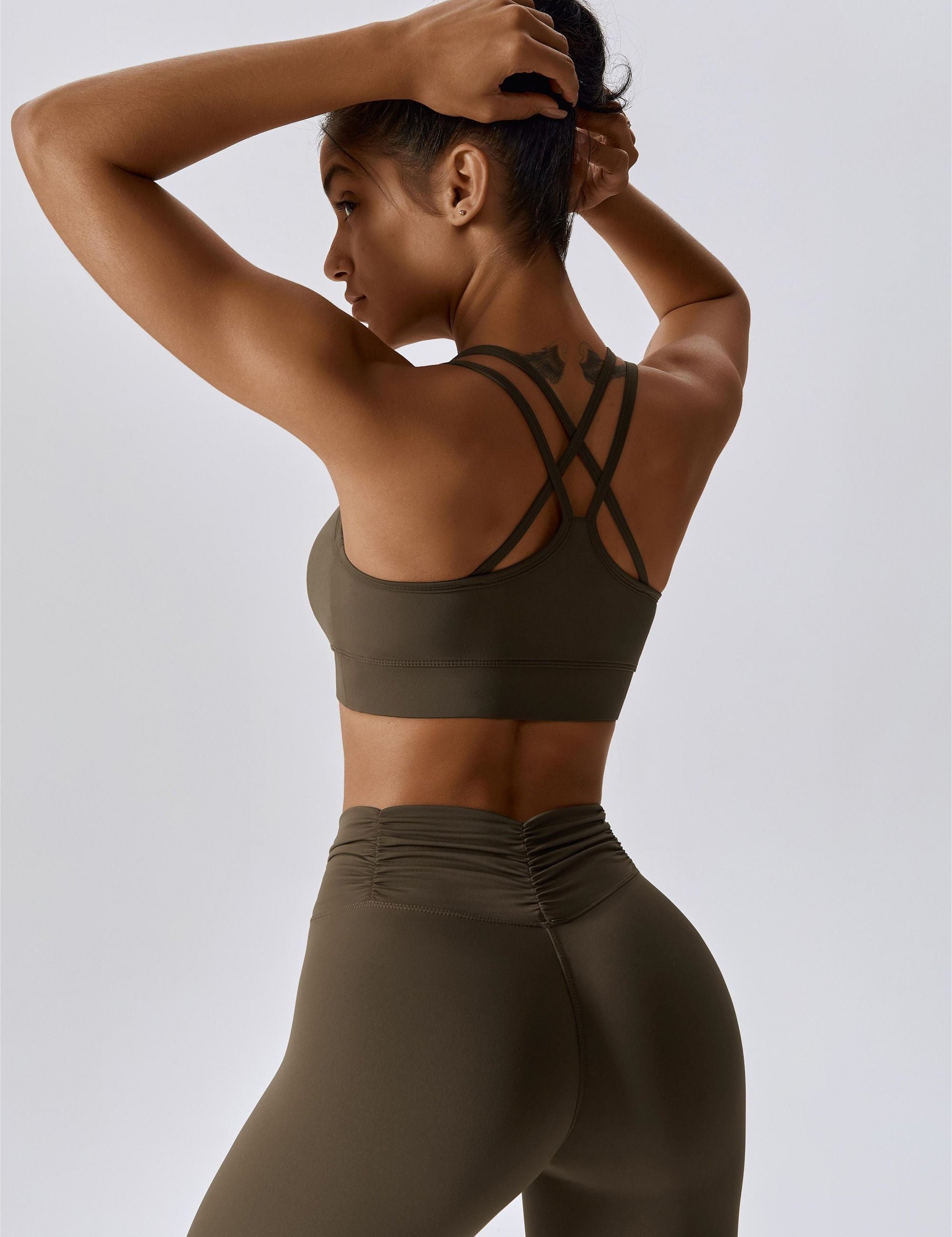 Ruched Front Crisscross Back Crop Top by bornfocus