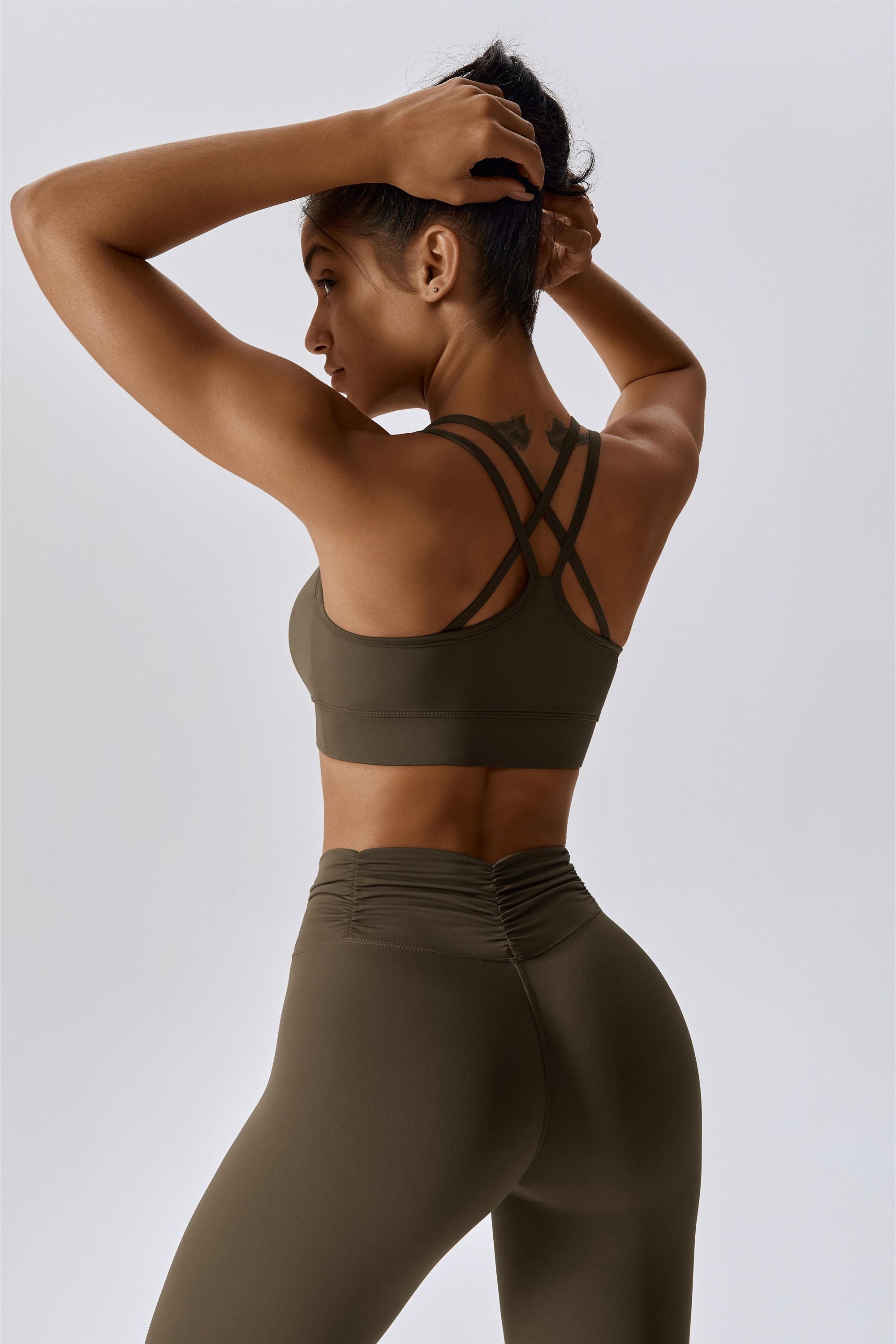 Ruched Front Crisscross Back Crop Top by bornfocus