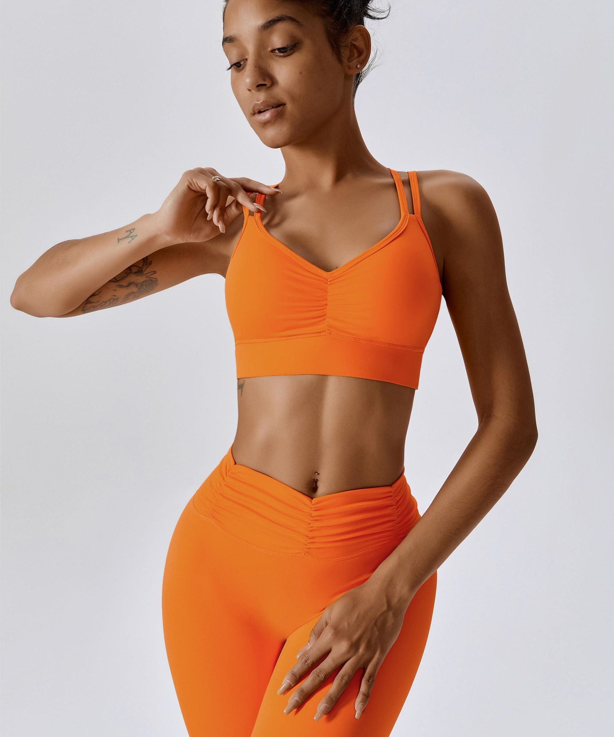 Ruched Front Crisscross Back Crop Top by bornfocus