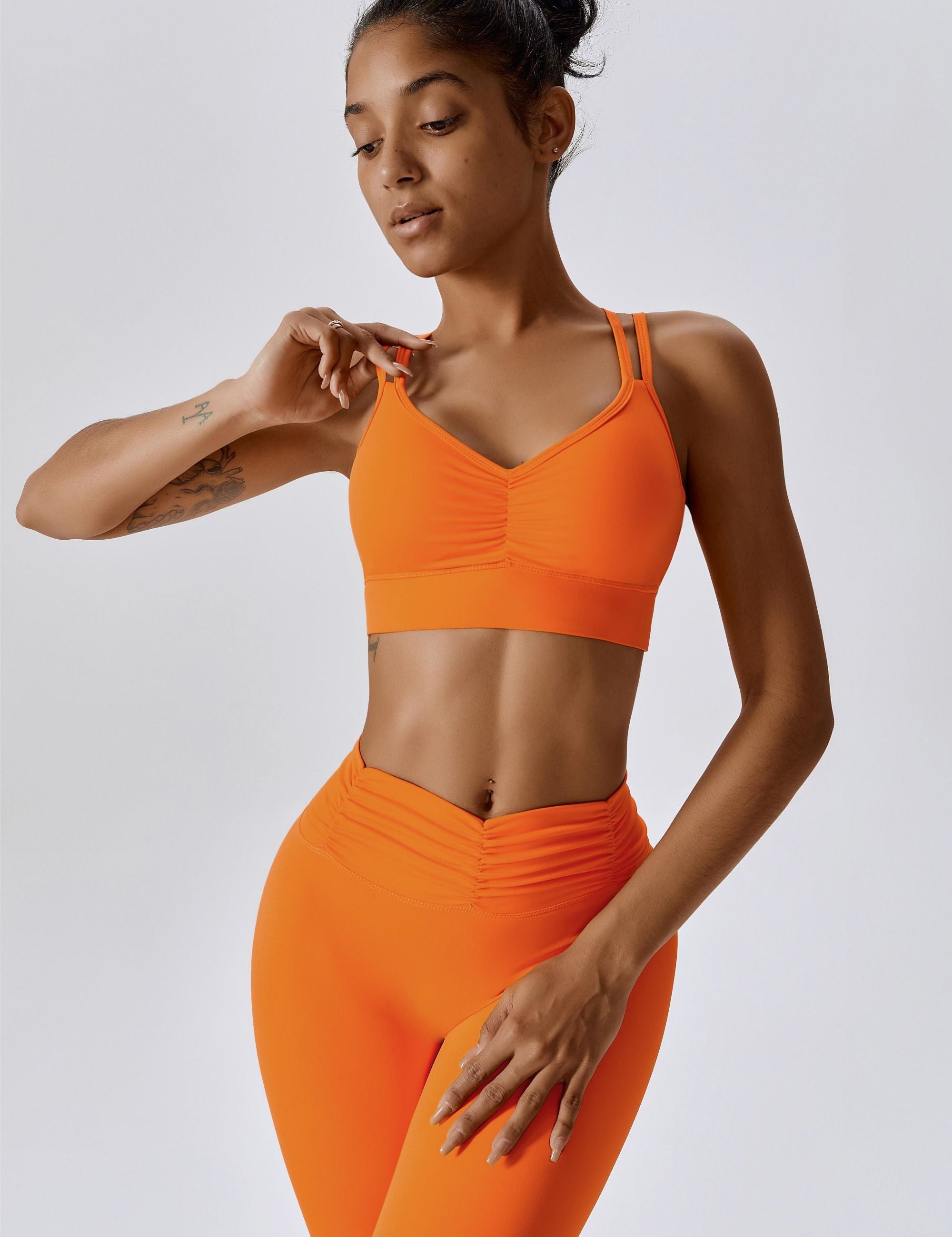 Ruched Front Crisscross Back Crop Top by bornfocus