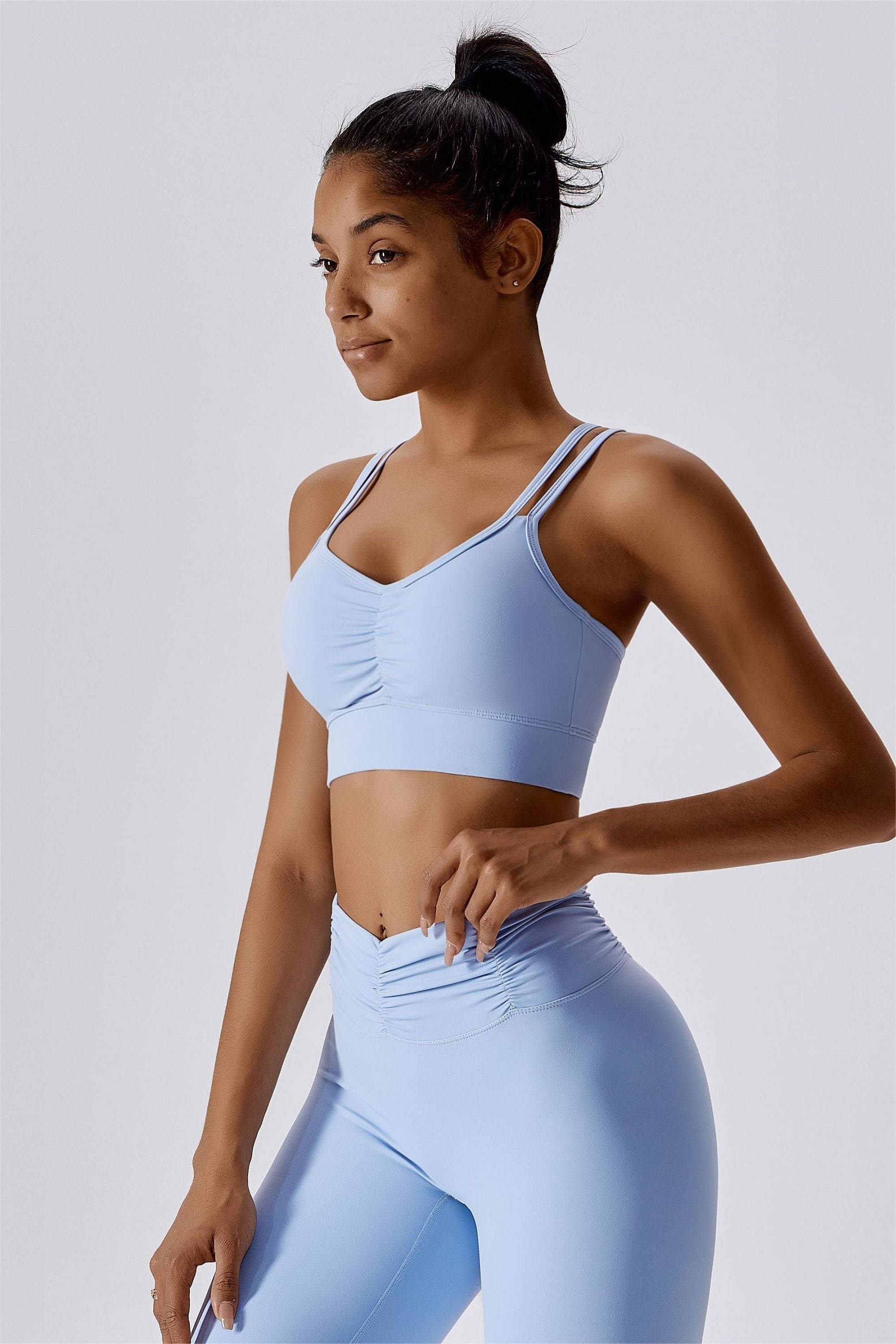 Ruched Front Crisscross Back Crop Top by bornfocus