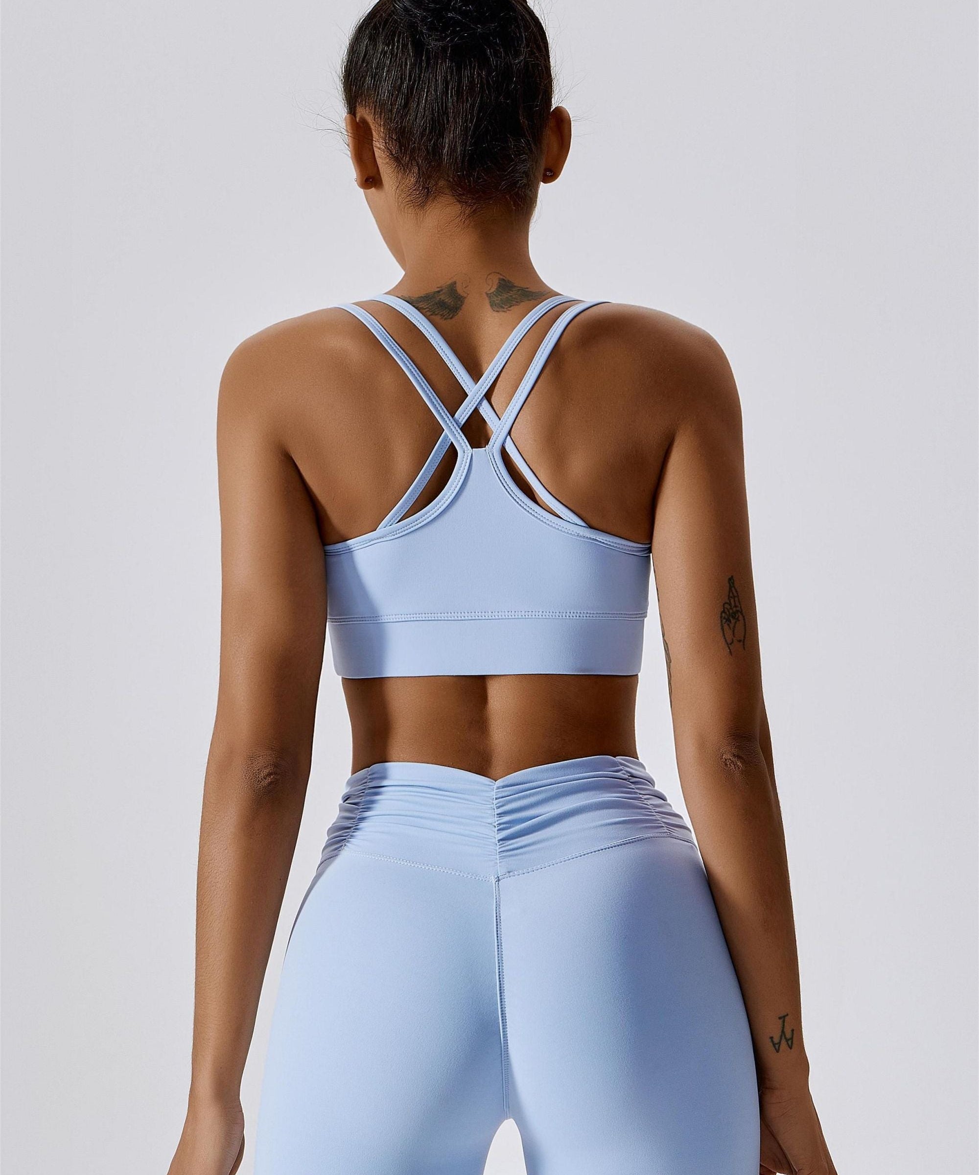 Ruched Front Crisscross Back Crop Top by bornfocus