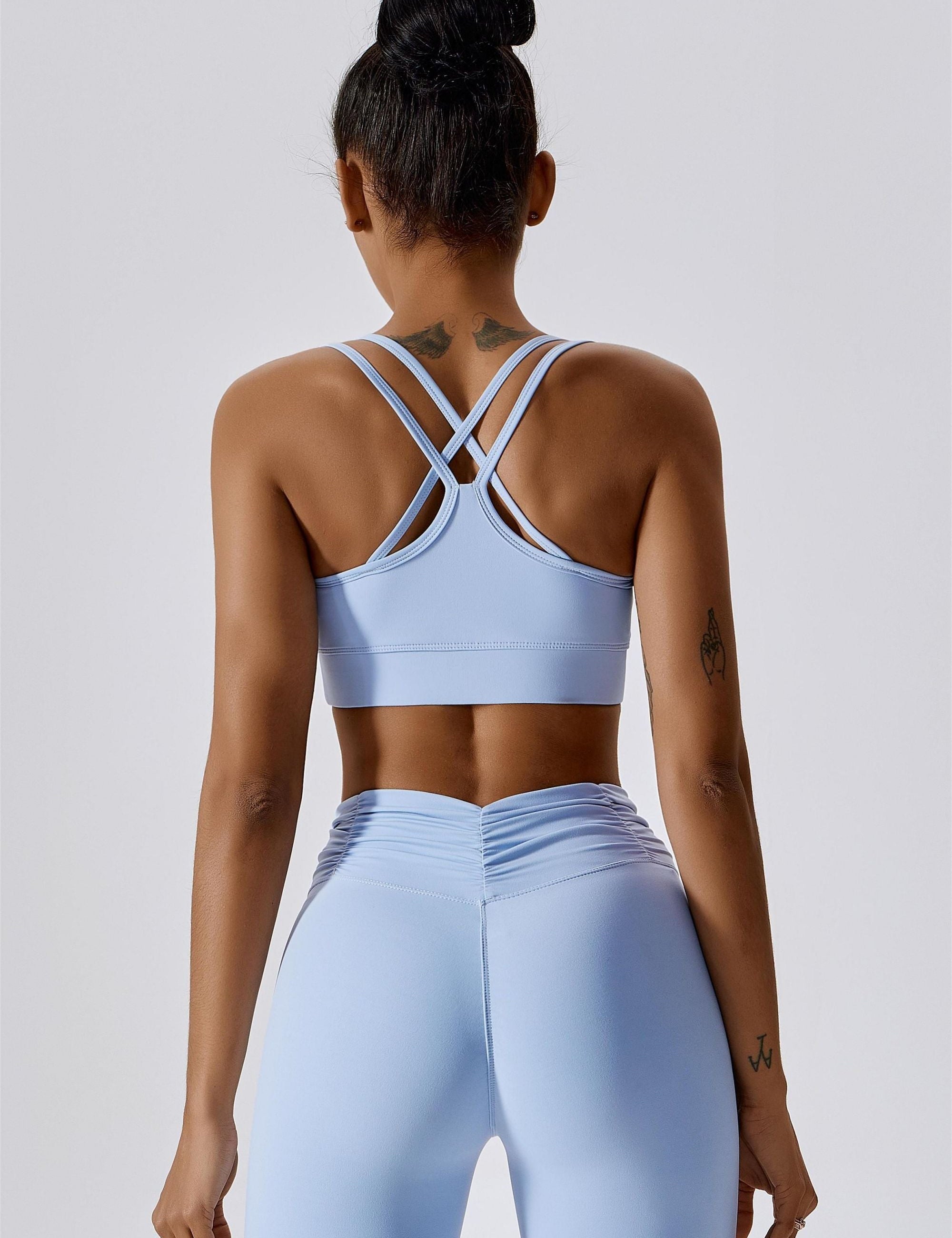 Ruched Front Crisscross Back Crop Top by bornfocus