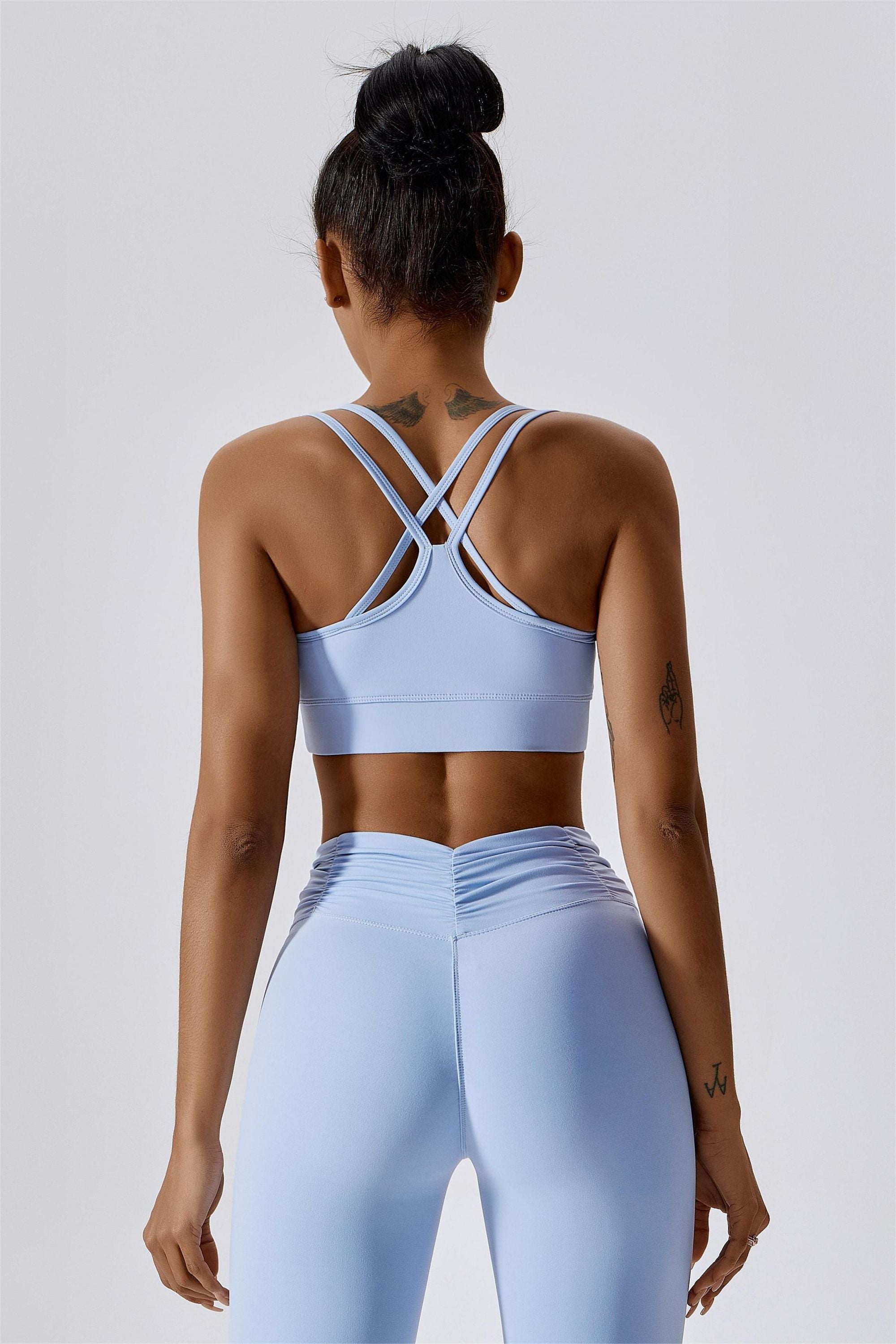 Ruched Front Crisscross Back Crop Top by bornfocus