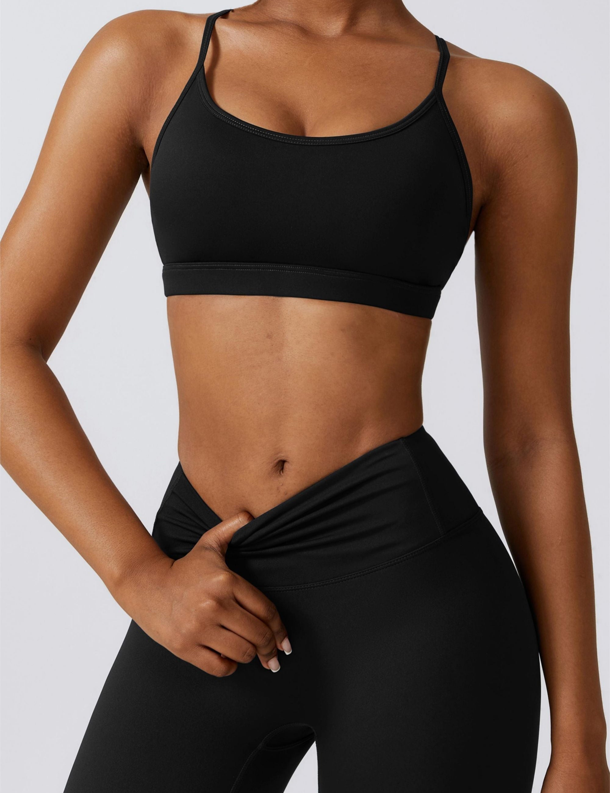 Scoop Neck Strappy Sports Bra by bornfocus