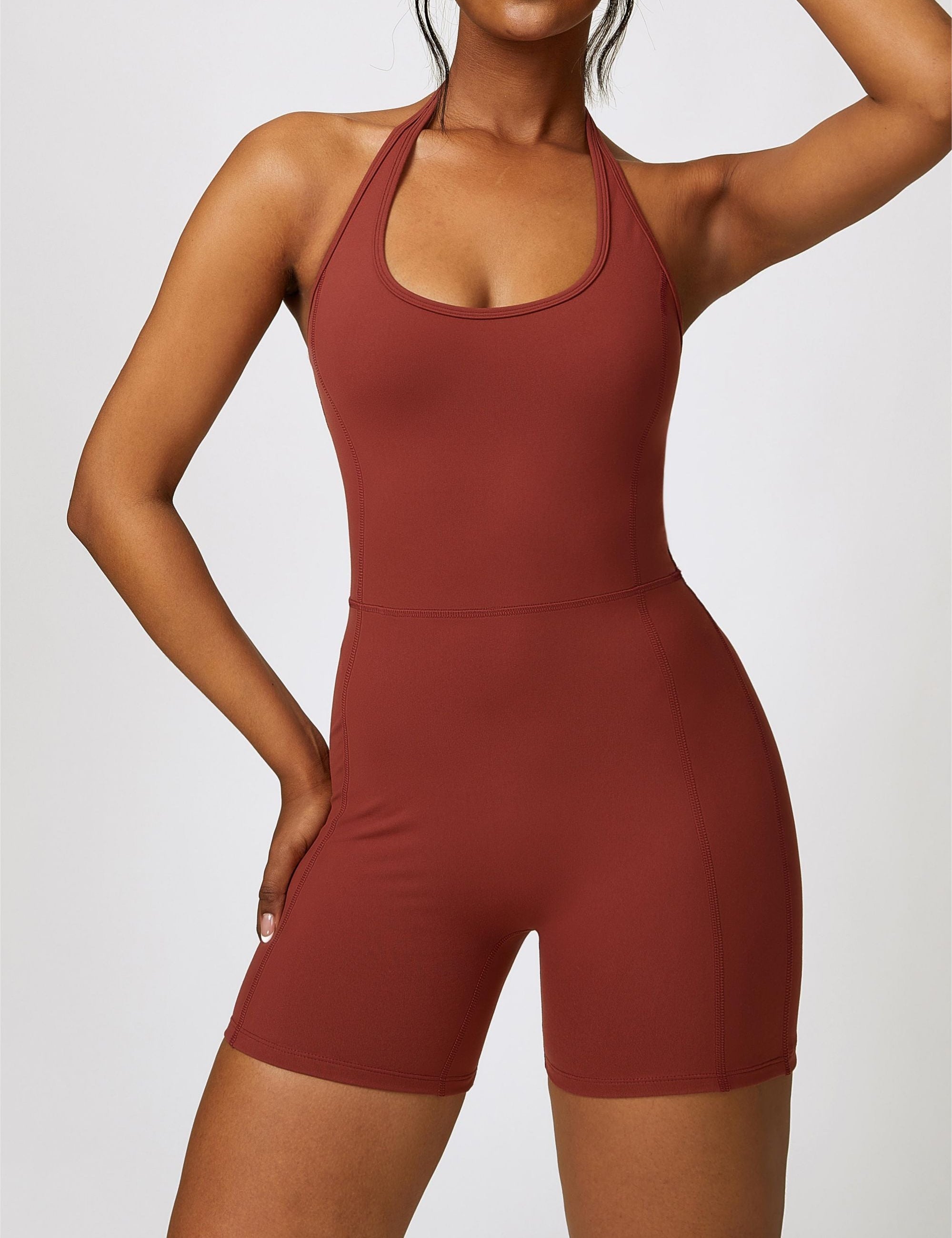 Scoop Neck Halter Short Unitard by bornfocus