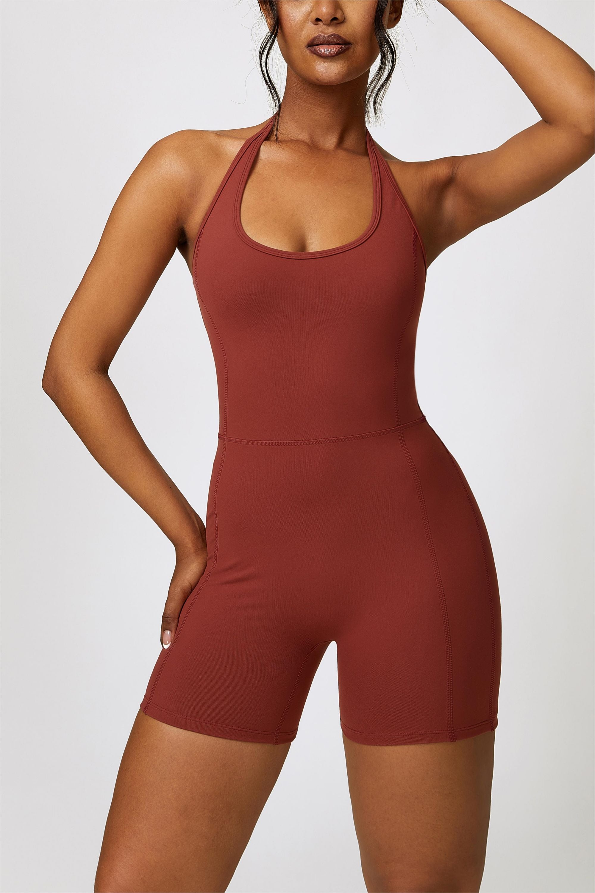 Scoop Neck Halter Short Unitard by bornfocus