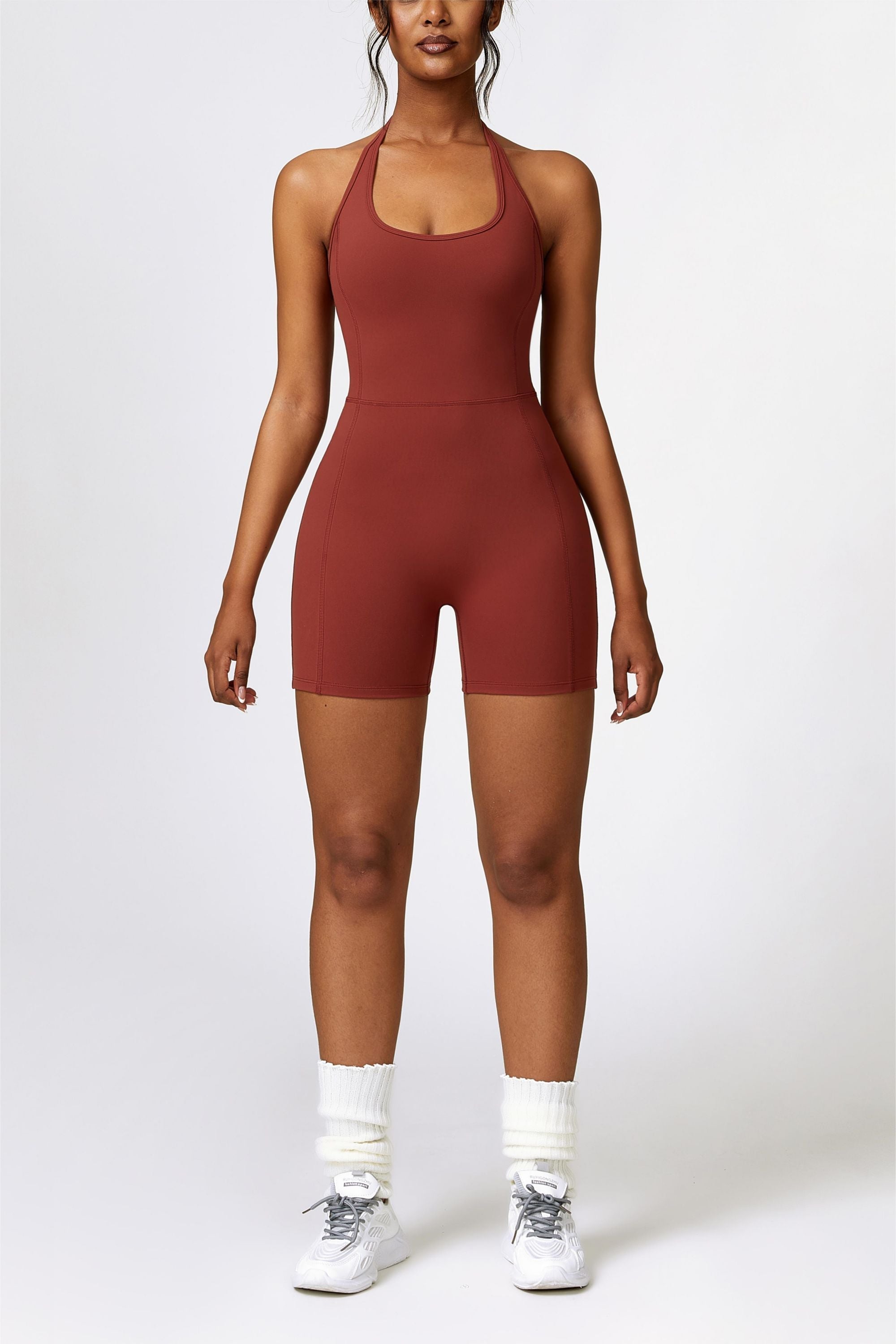 Scoop Neck Halter Short Unitard by bornfocus