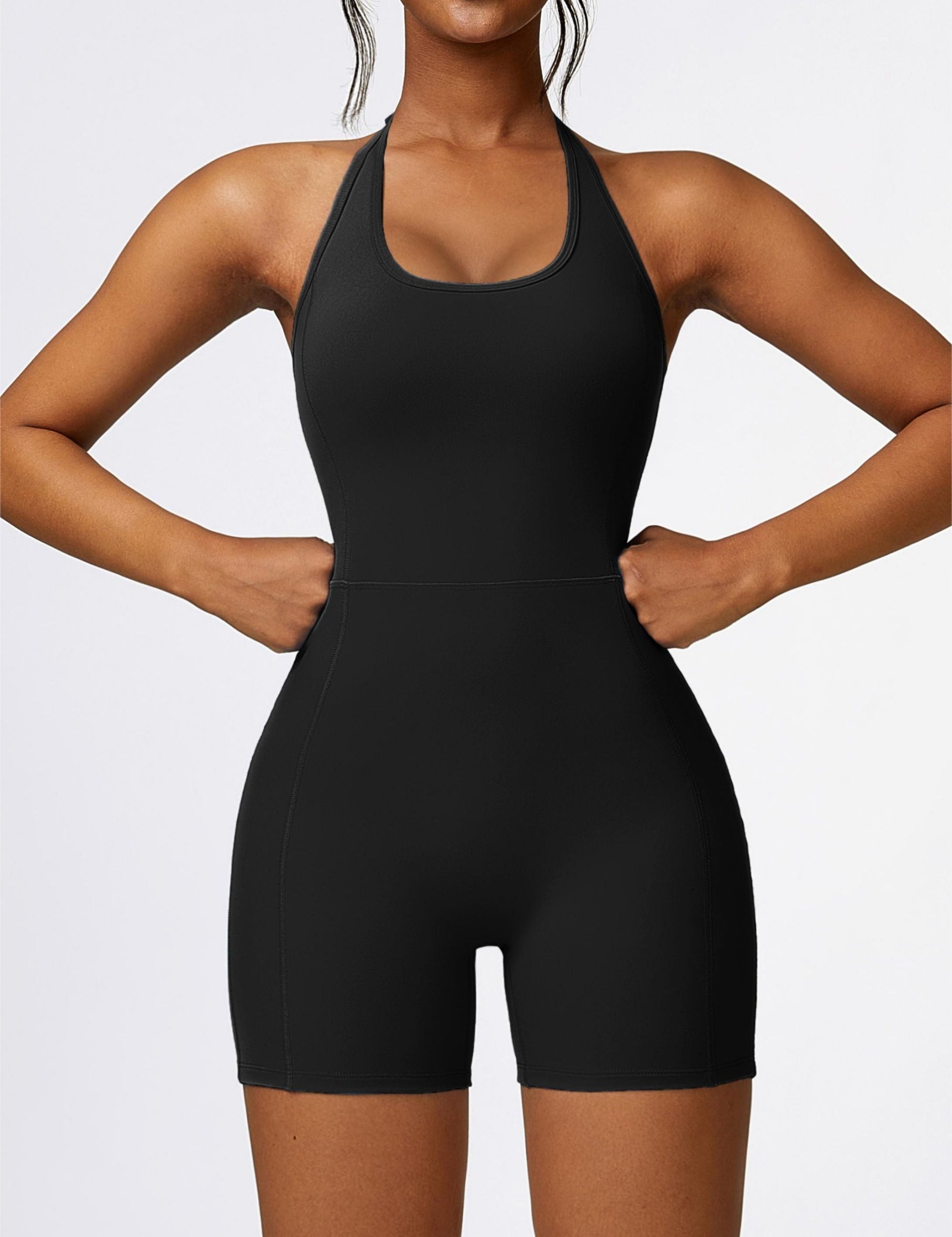 Scoop Neck Halter Short Unitard by bornfocus