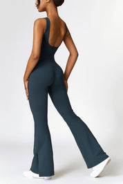 Scoop Neck Backless Flared Jumpsuit by bornfocus