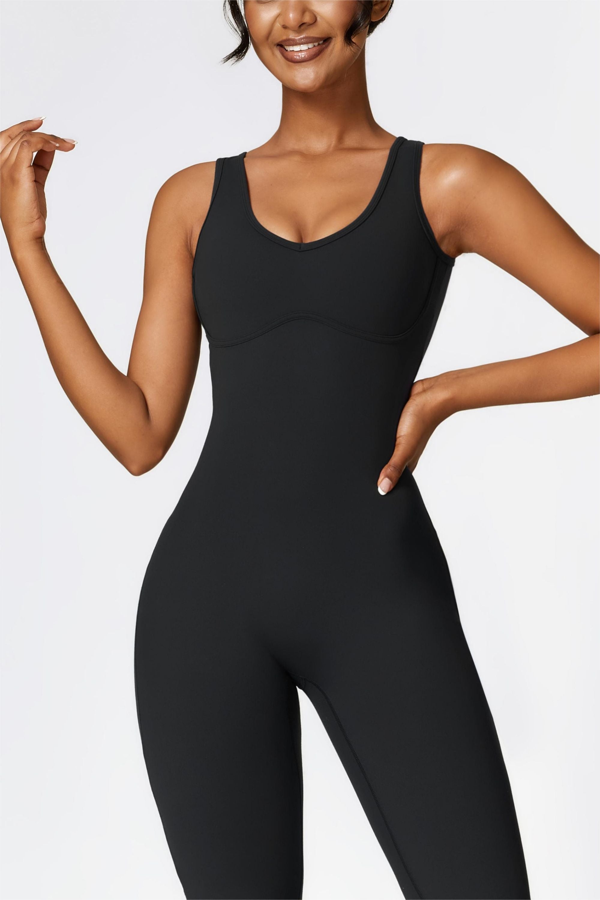 Scoop Neck Backless Flared Jumpsuit by bornfocus