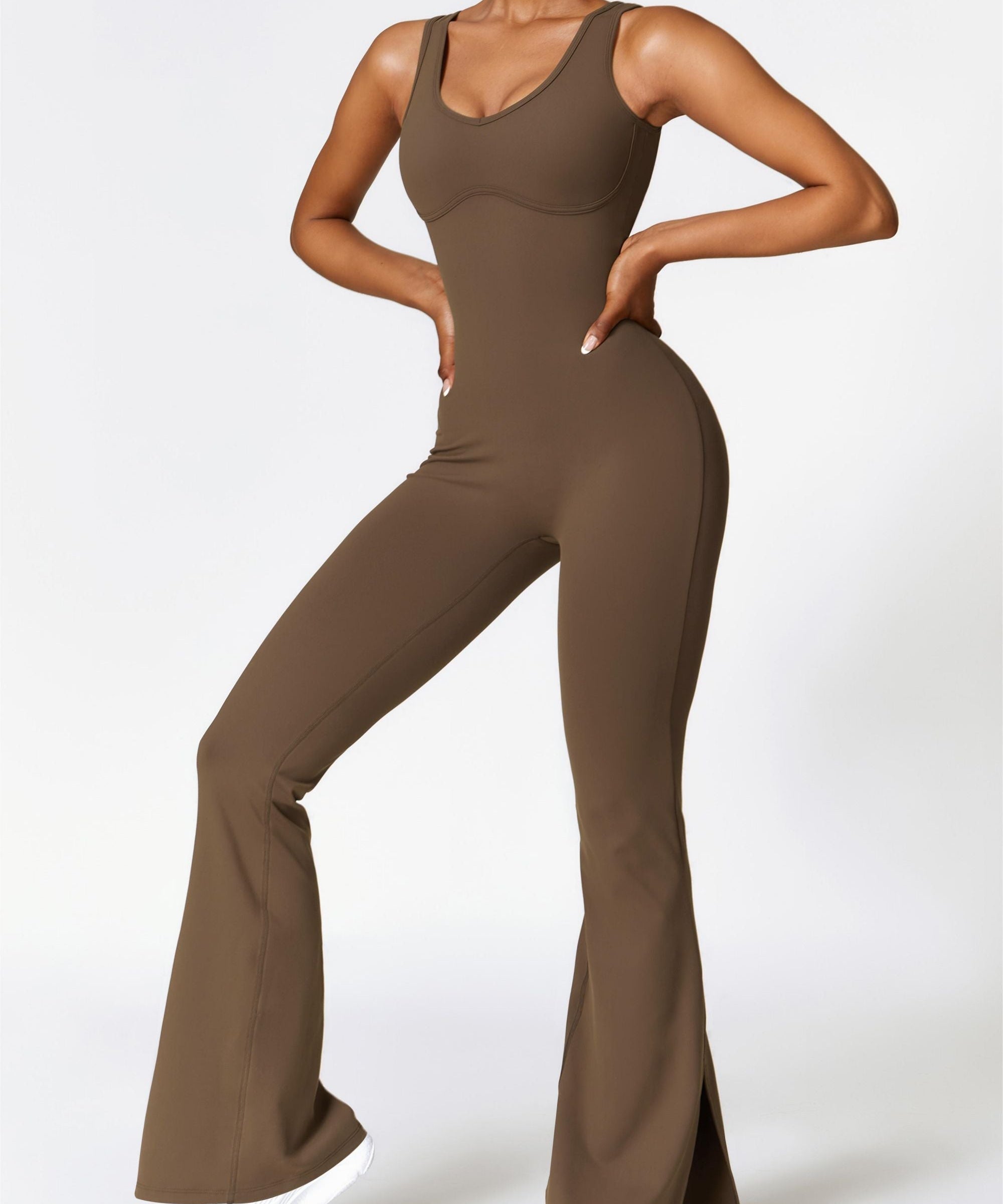 Scoop Neck Backless Flared Jumpsuit by bornfocus