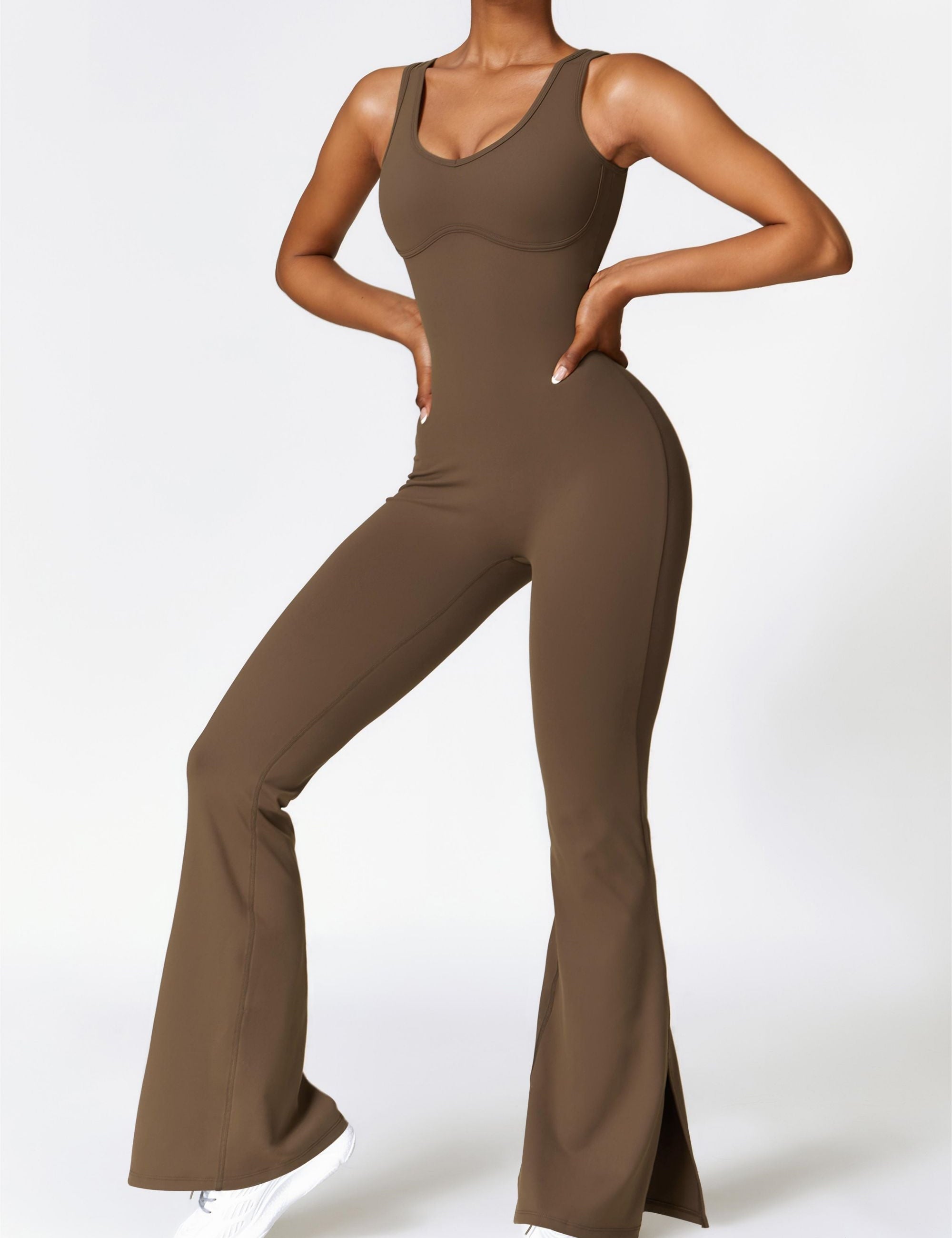 Scoop Neck Backless Flared Jumpsuit by bornfocus