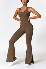 Scoop Neck Backless Flared Jumpsuit by bornfocus