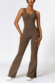 Scoop Neck Backless Flared Jumpsuit by bornfocus