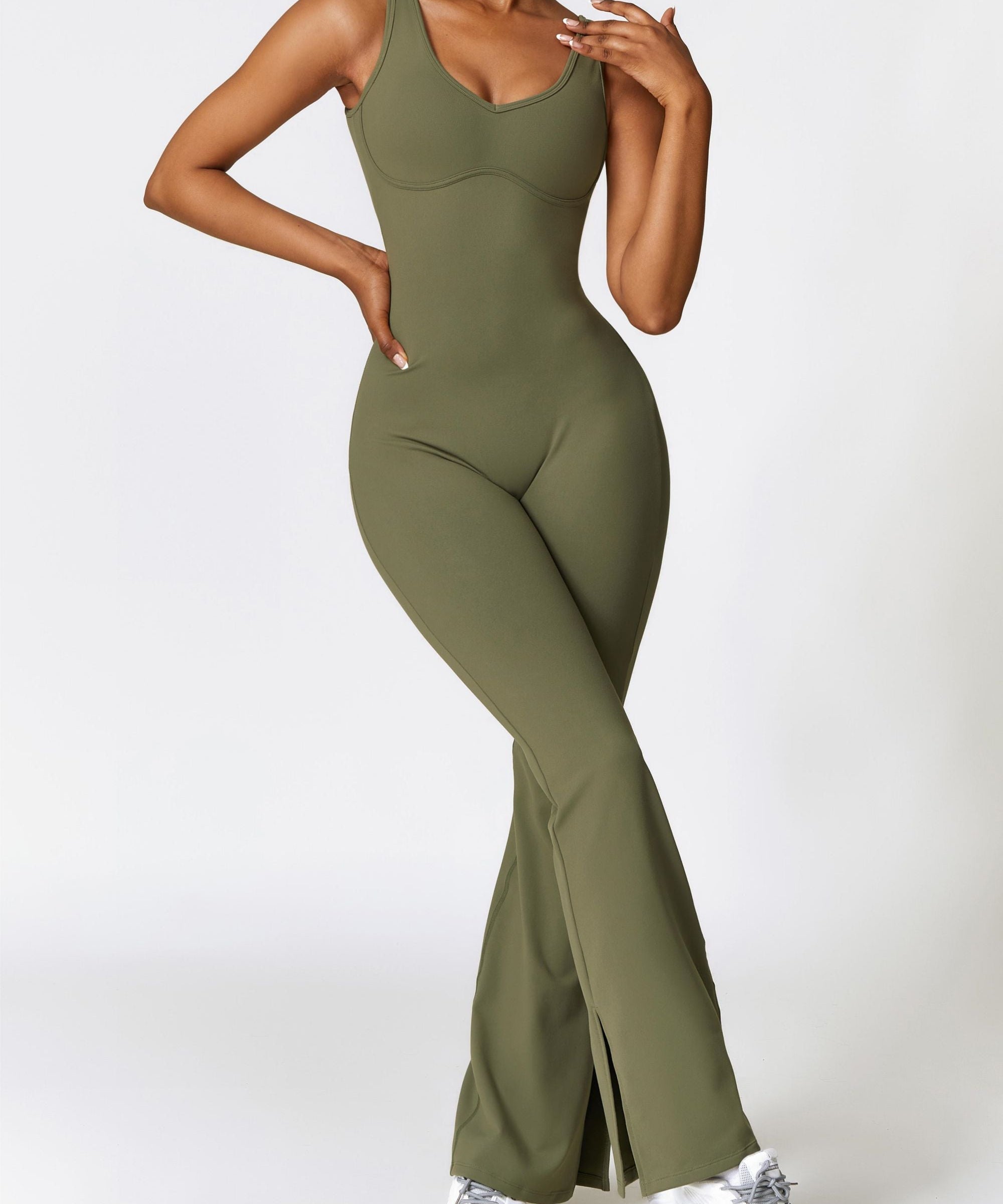 Scoop Neck Backless Flared Jumpsuit by bornfocus